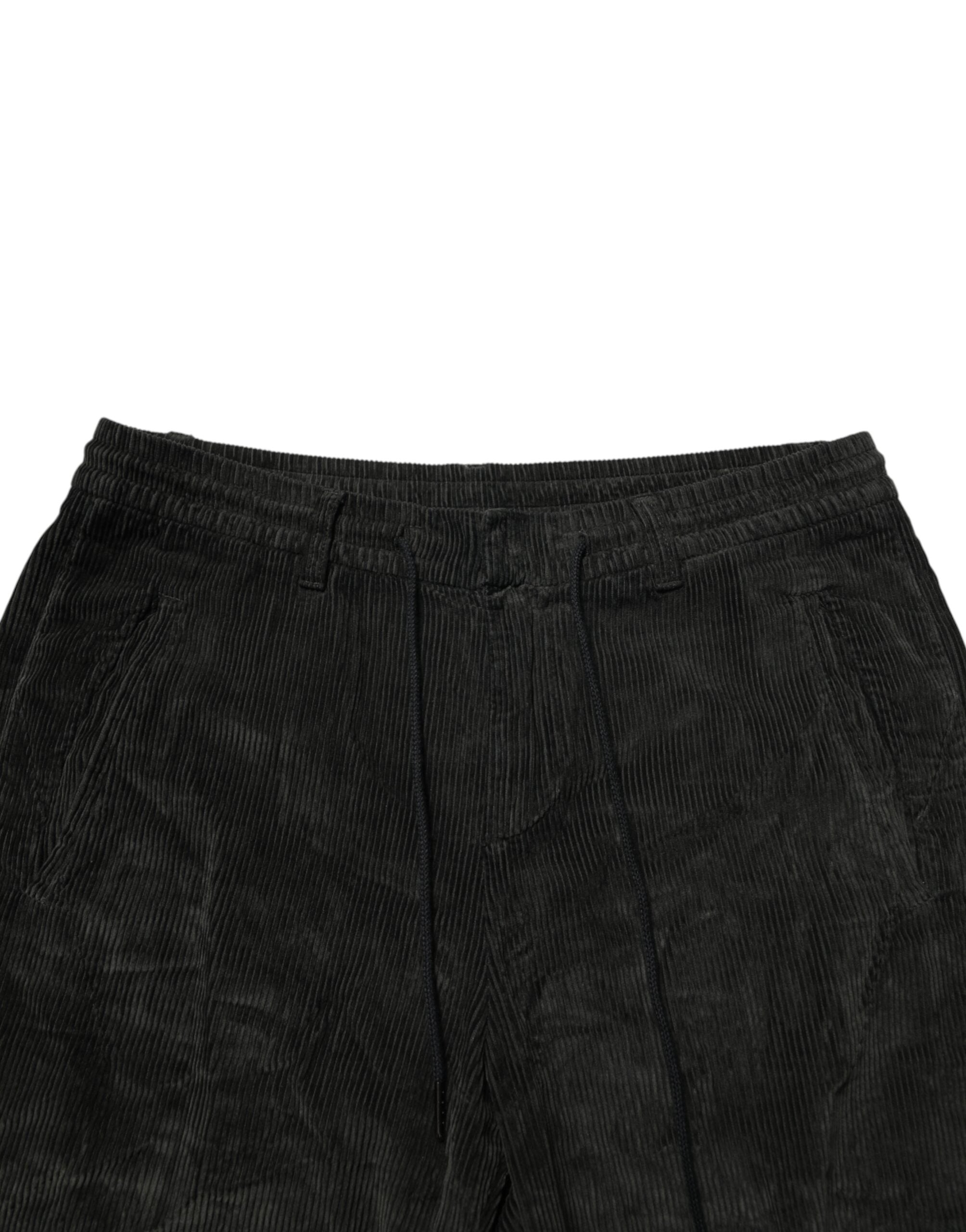 Dondup Black Mid Waist Cropped Corduroy Men Trouser Men's Pants