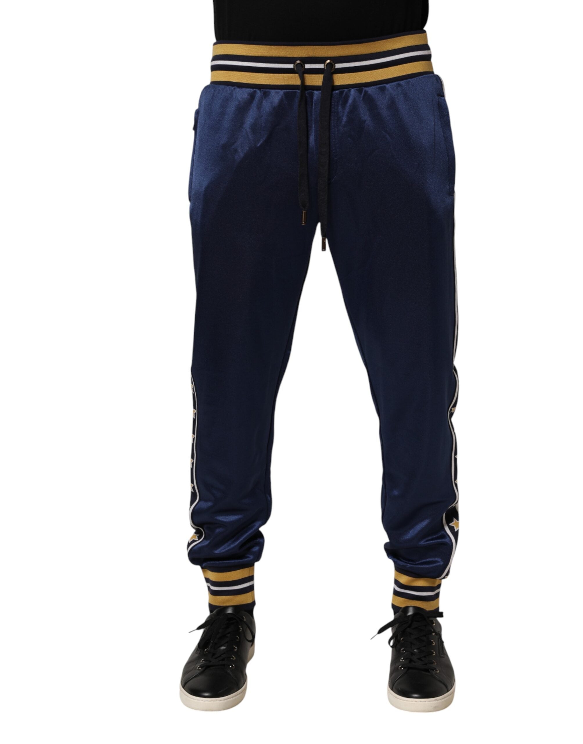 Dolce & Gabbana Blue Nylon Jogger Mid Waist Trouser Men's Pants