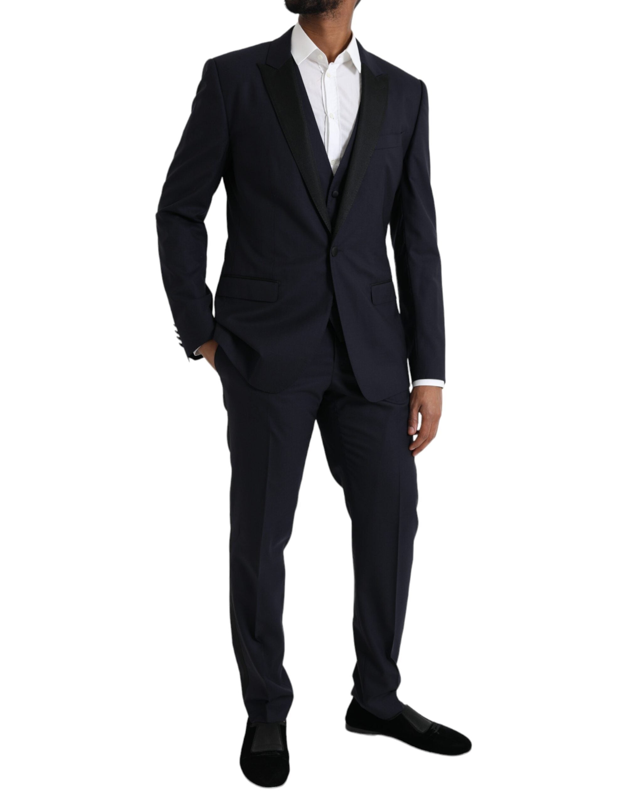 Dolce & Gabbana Blue Wool MARTINI 1 Button Men 3 Piece Men's Suit (Pre-Owned)