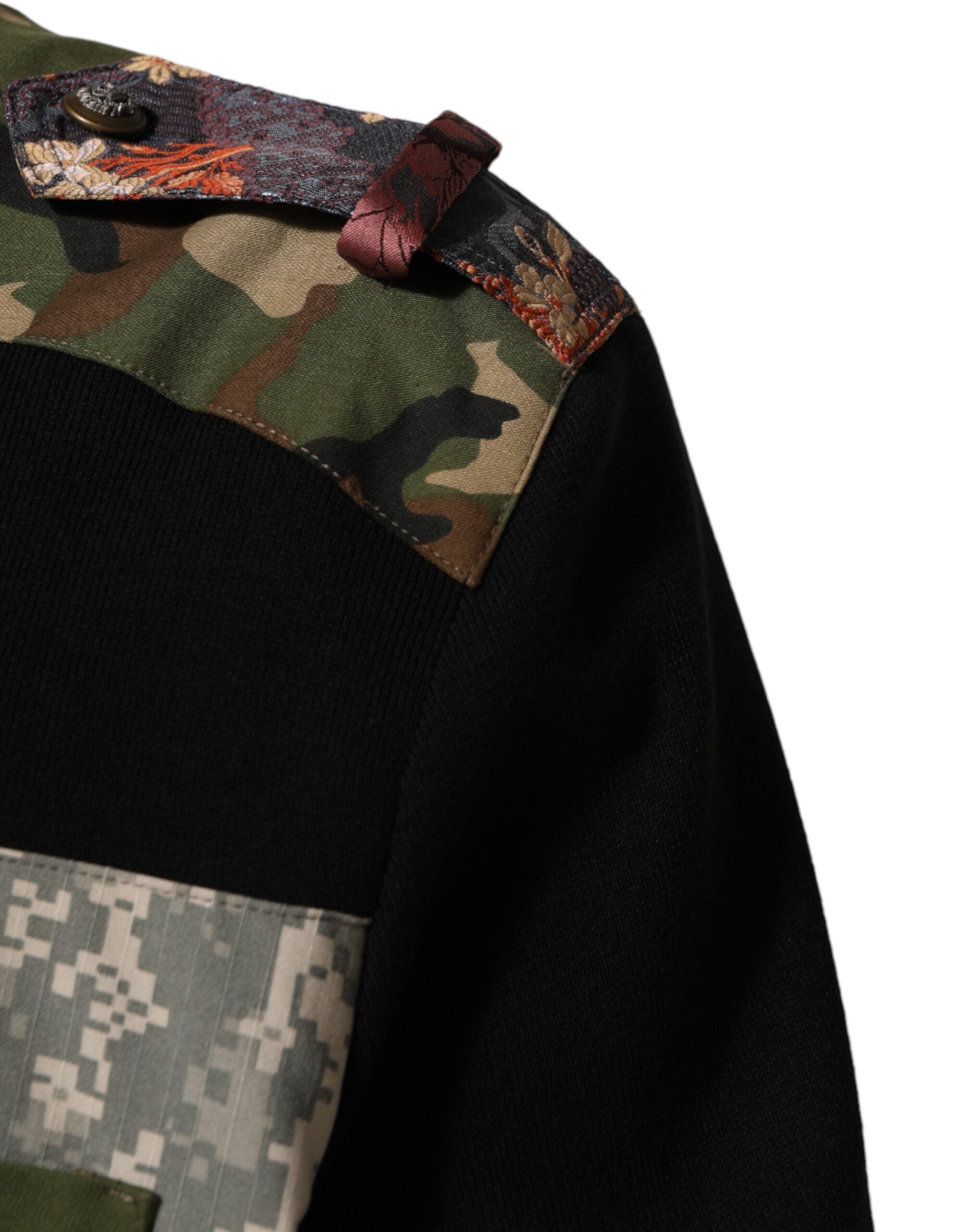 Dolce & Gabbana Black Patchwork Crew Neck Pullover Men's Sweater