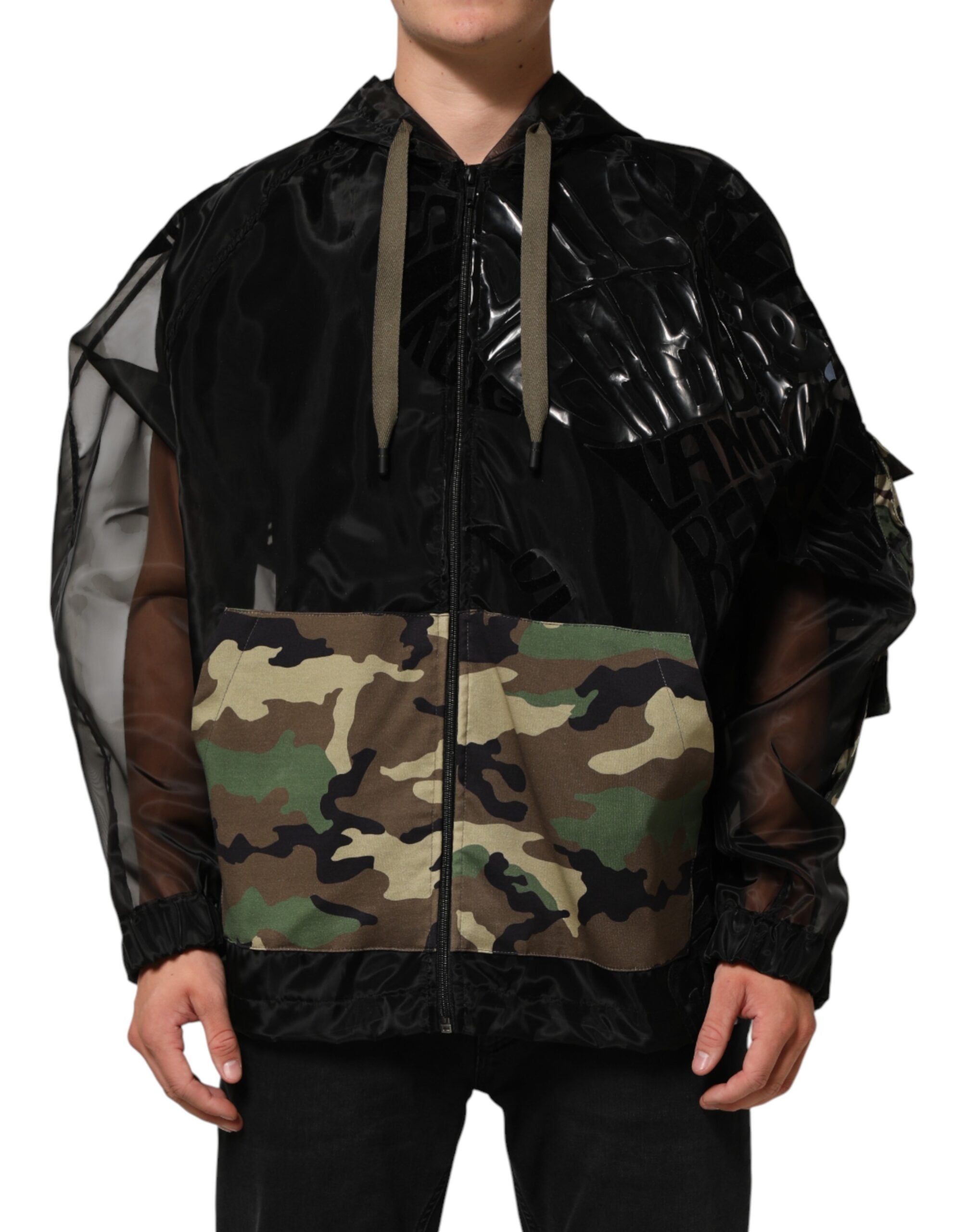 Dolce & Gabbana Black Camouflage Hooded Men Full Zip Men's Sweater (Pre-Owned)