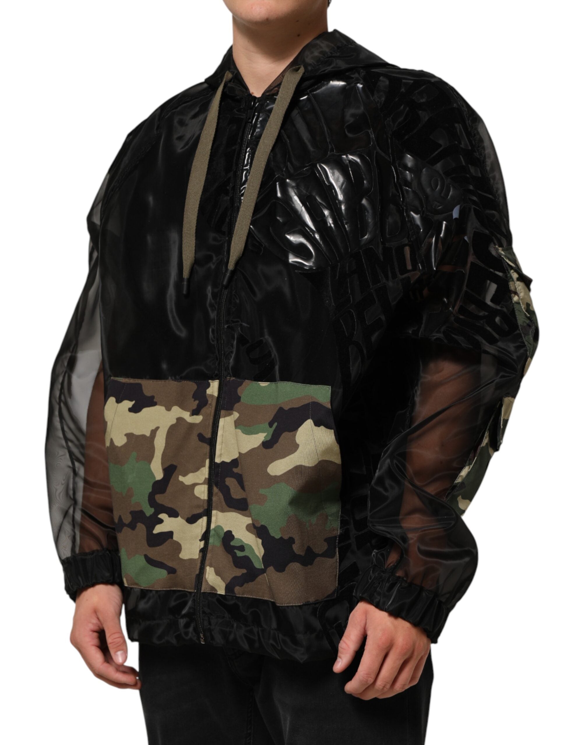 Dolce & Gabbana Black Camouflage Hooded Men Full Zip Men's Sweater (Pre-Owned)