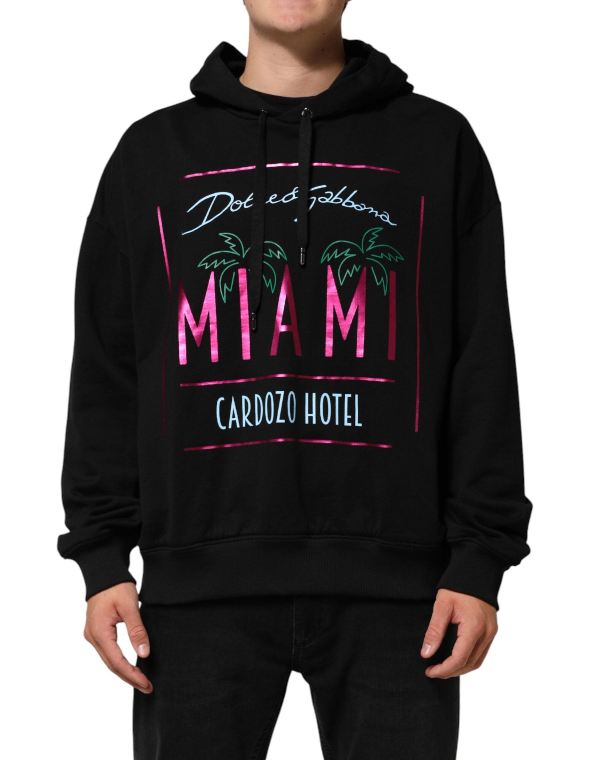 Dolce & Gabbana Black Printed Hooded Men Sweatshirt Men's Sweater