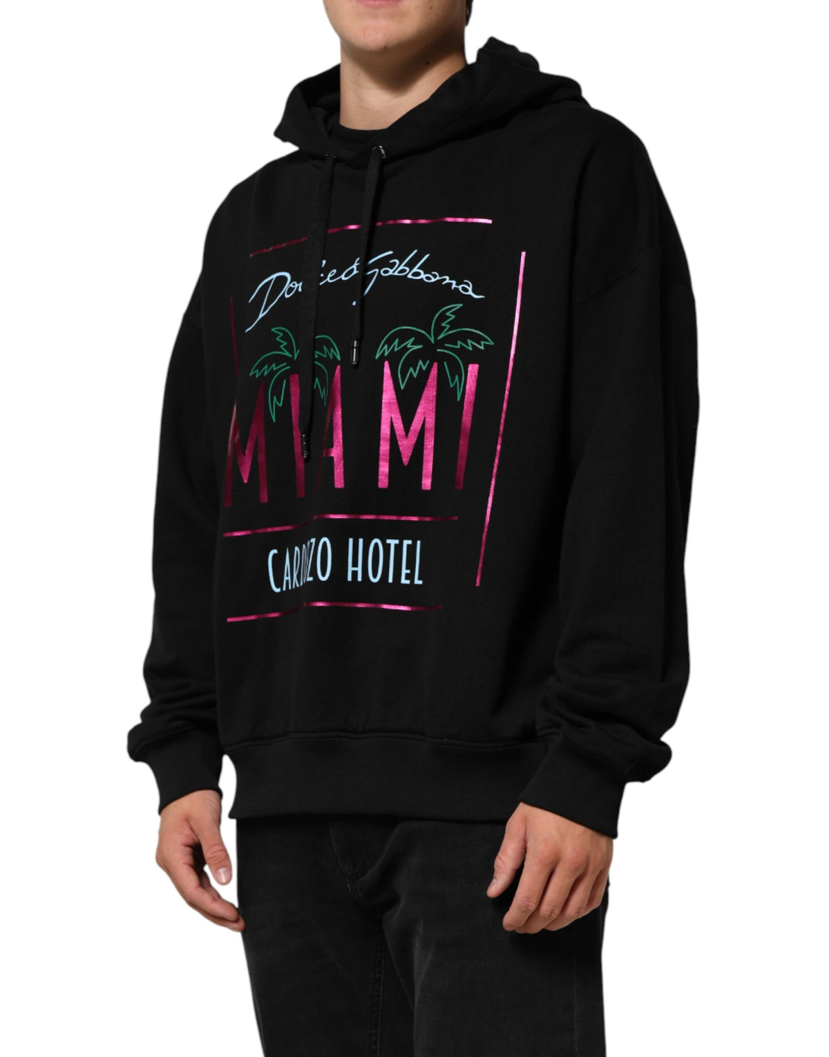Dolce & Gabbana Black Printed Hooded Men Sweatshirt Men's Sweater