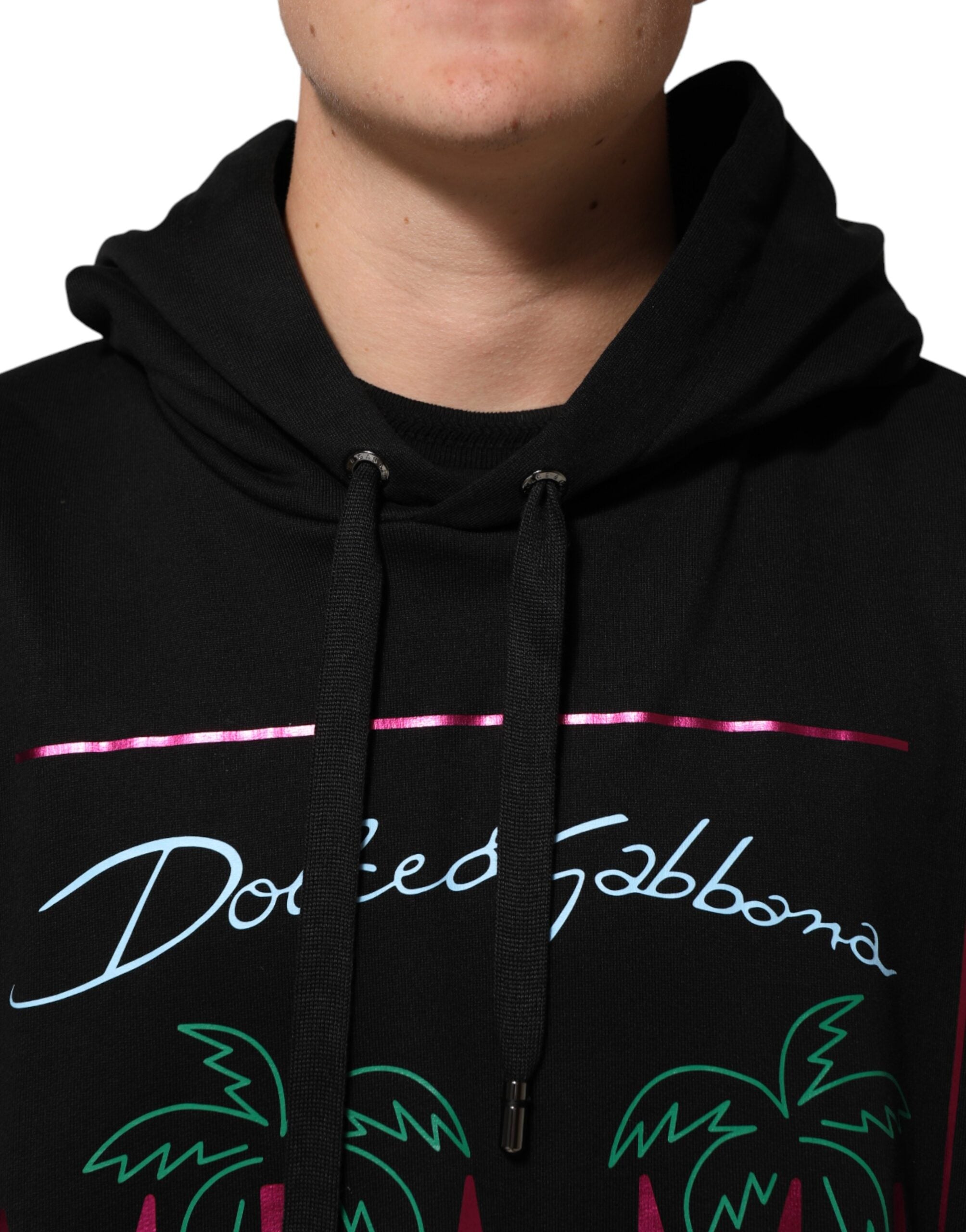 Dolce & Gabbana Black Printed Hooded Men Sweatshirt Men's Sweater