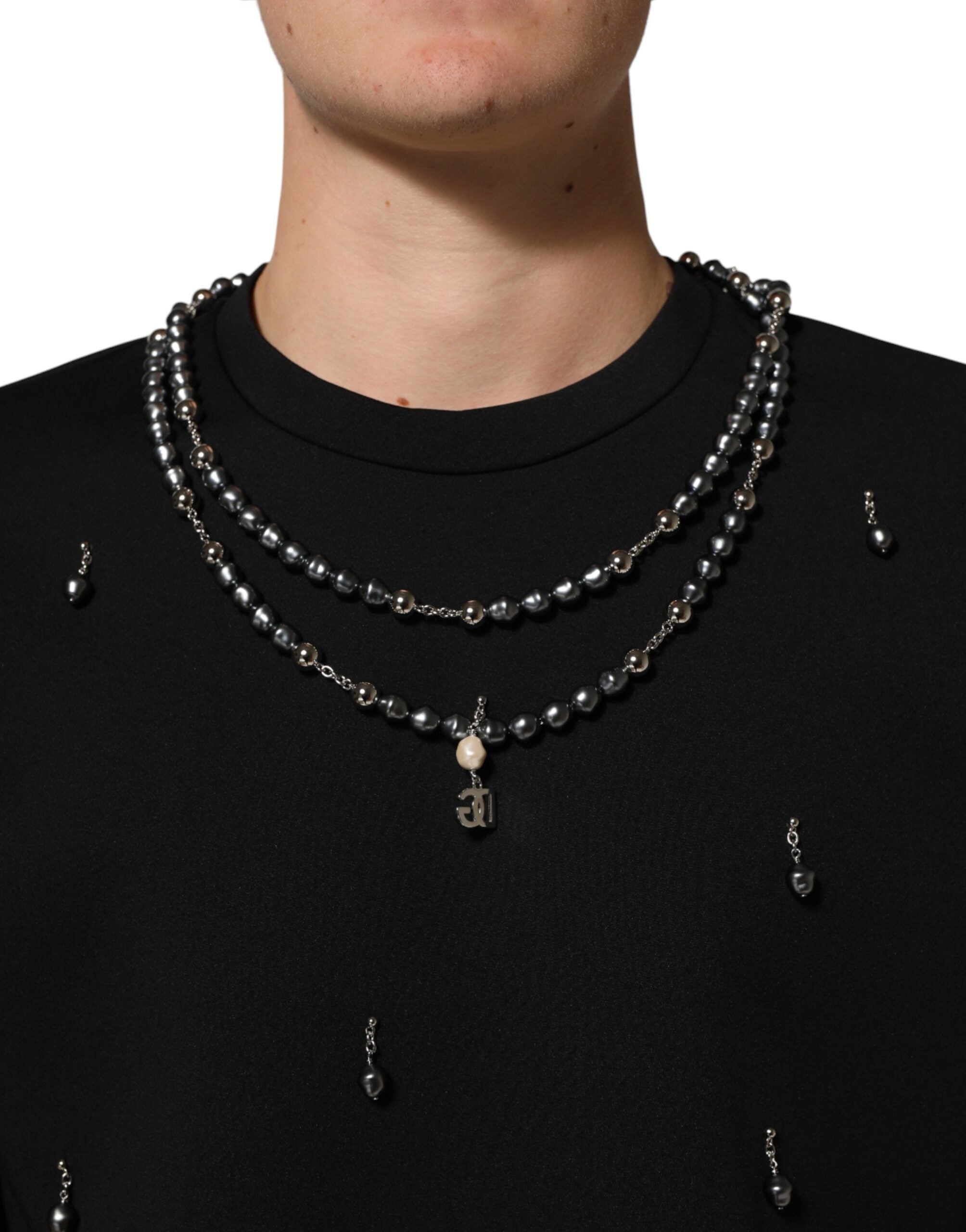 Dolce & Gabbana Black Polyester Necklace Embellished Men's T-shirt