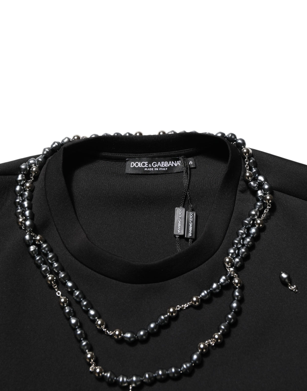 Dolce & Gabbana Black Polyester Necklace Embellished Men's T-shirt
