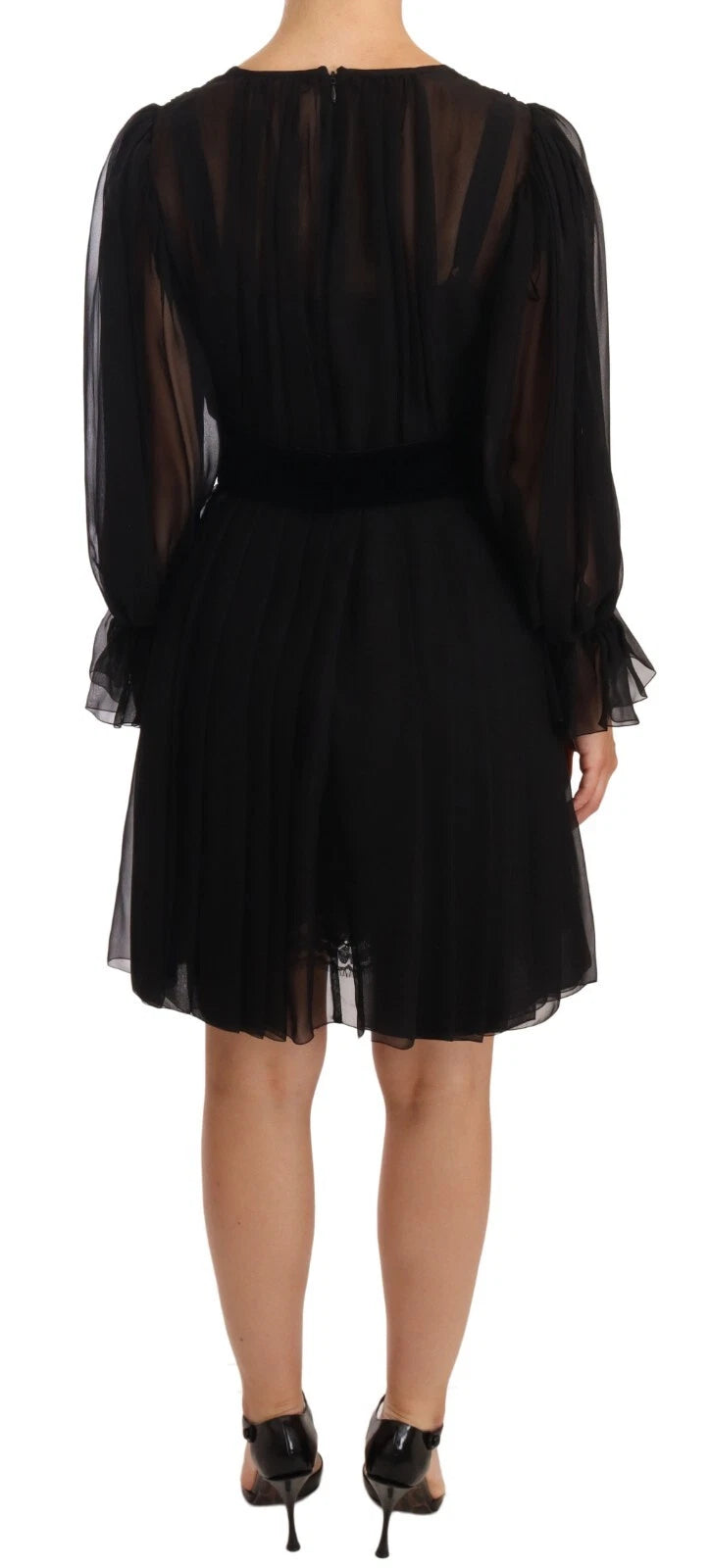 Dolce & Gabbana Black Silk Tulle Long Sleeve V-neck Women's Dress (Pre-Owned)