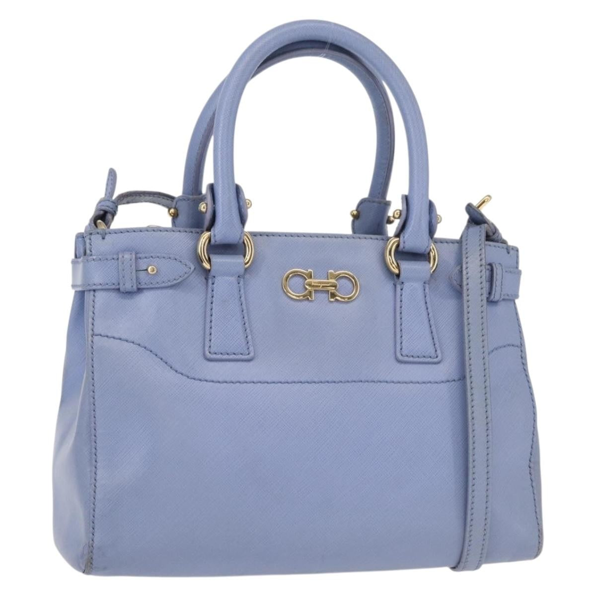 Salvatore Ferragamo Beky Tote Saffiano Leather Blue Leather Handbag (Pre-Owned)