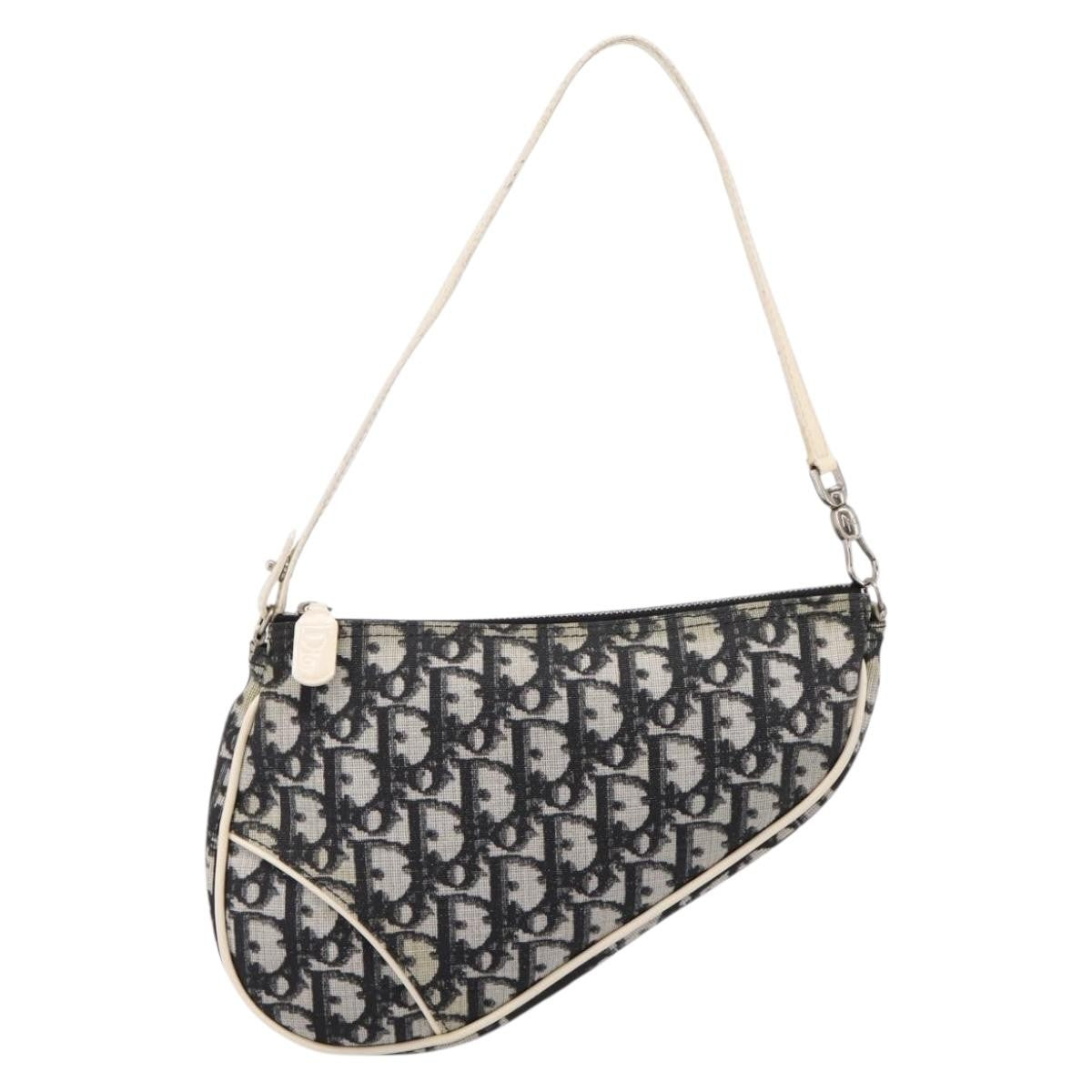 Christian Dior Vintage Saddle Diorissimo Canvas Gray Canvas Handbag (Pre-Owned)