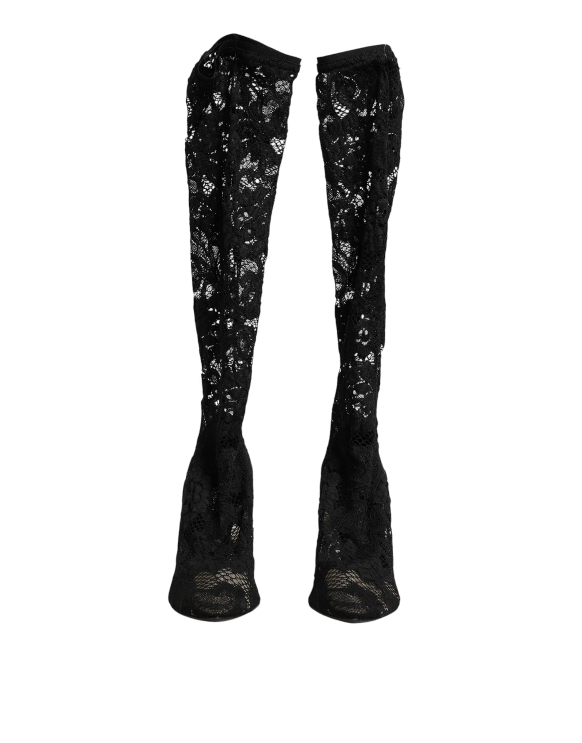 Dolce & Gabbana Black Pumps Taormina Lace Socks Boots Women's Shoes