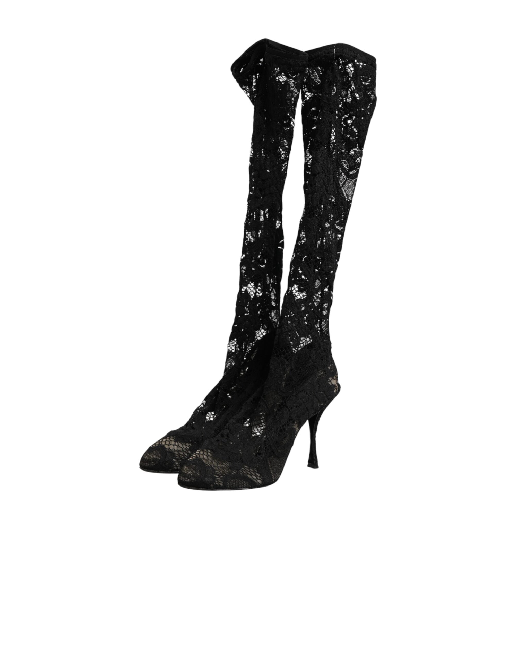 Dolce & Gabbana Black Pumps Taormina Lace Socks Boots Women's Shoes