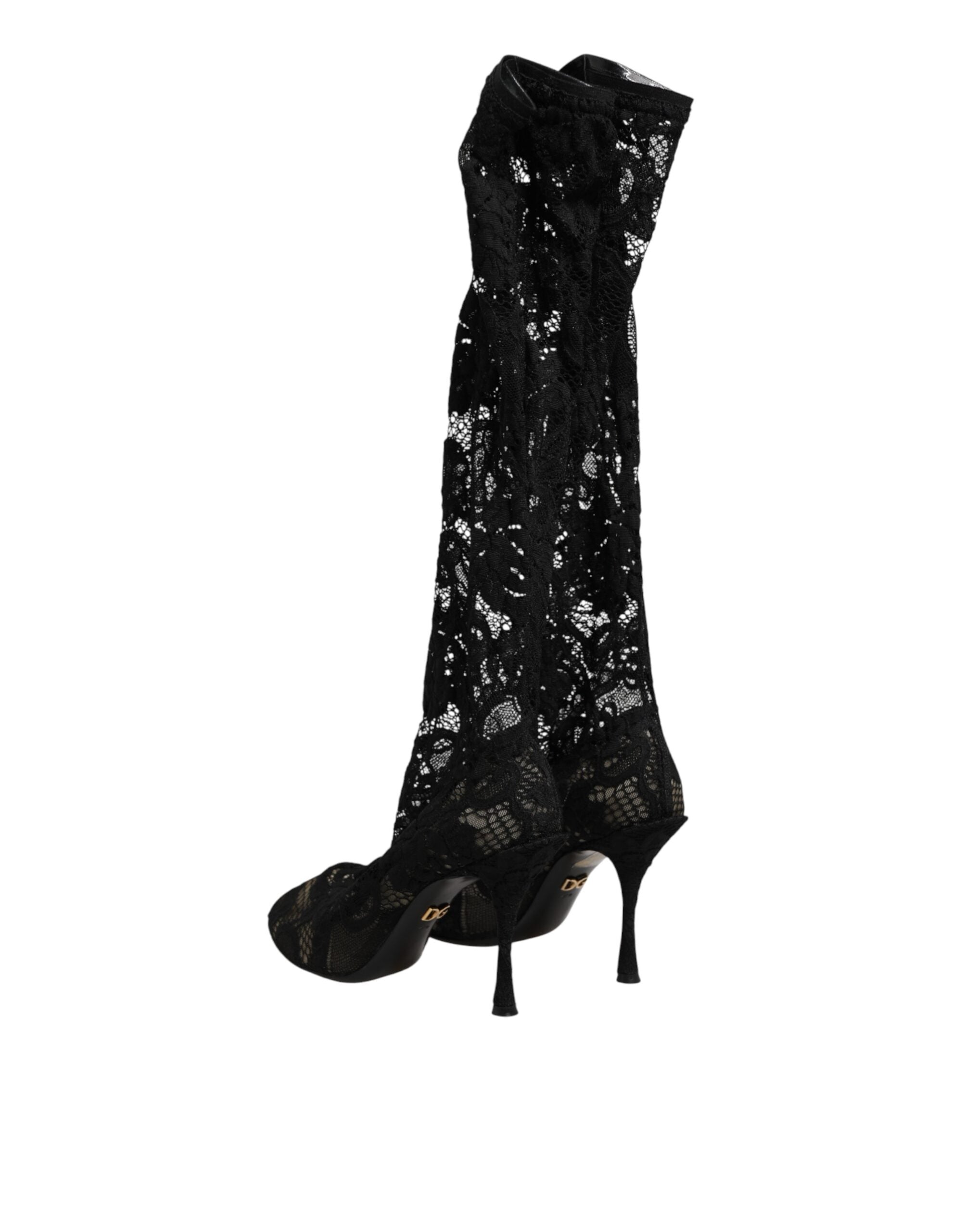 Dolce & Gabbana Black Pumps Taormina Lace Socks Boots Women's Shoes