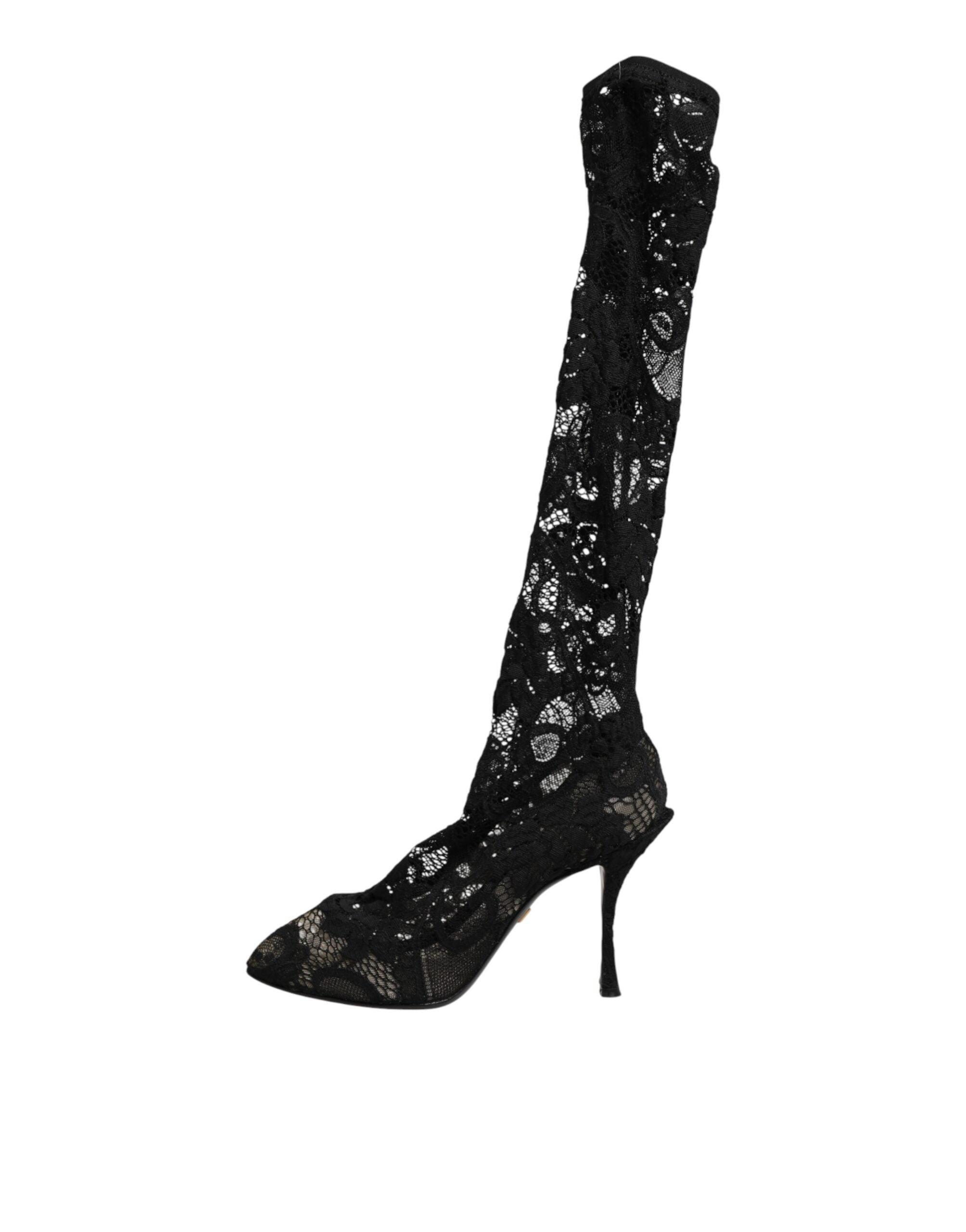 Dolce & Gabbana Black Pumps Taormina Lace Socks Boots Women's Shoes
