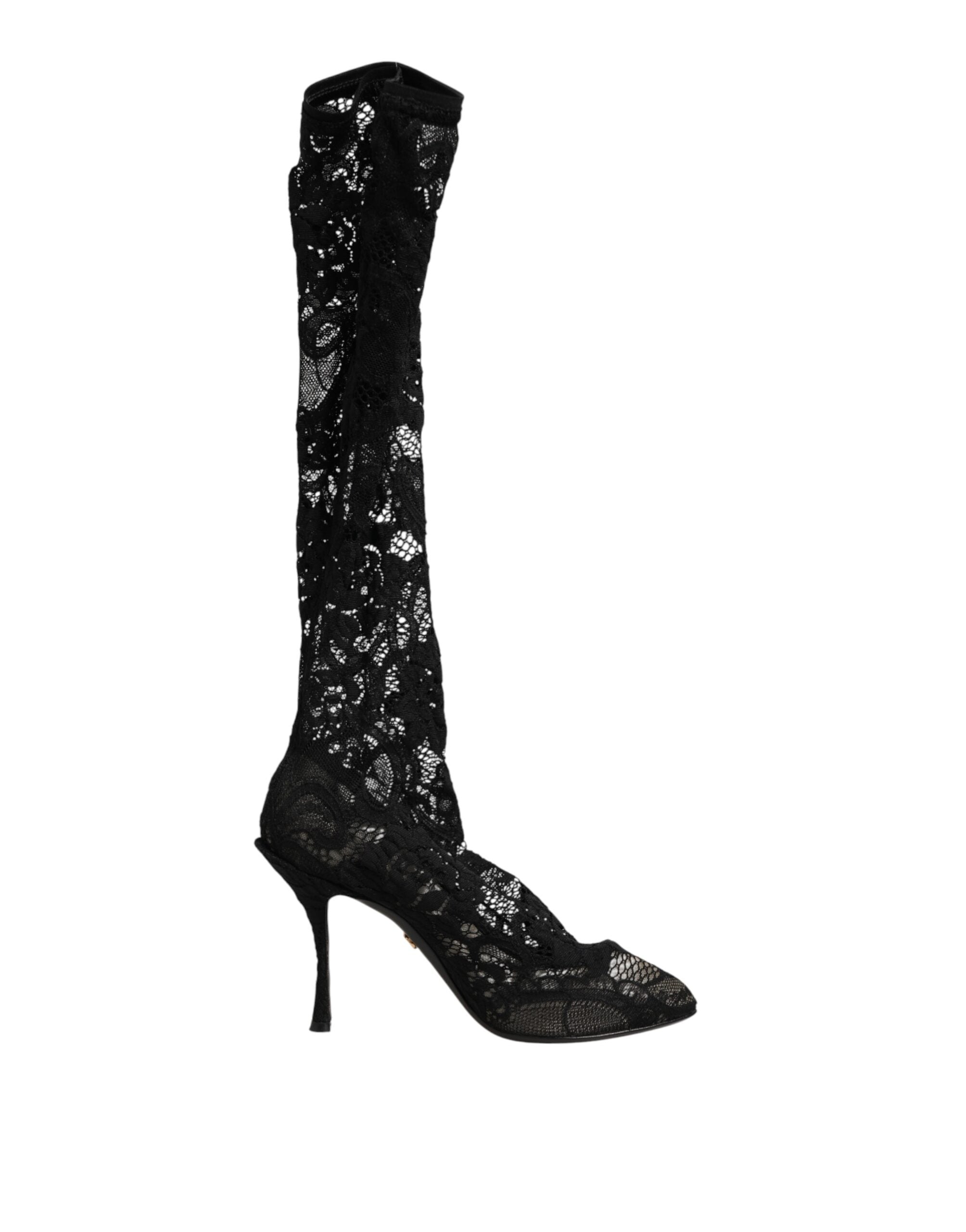 Dolce & Gabbana Black Pumps Taormina Lace Socks Boots Women's Shoes