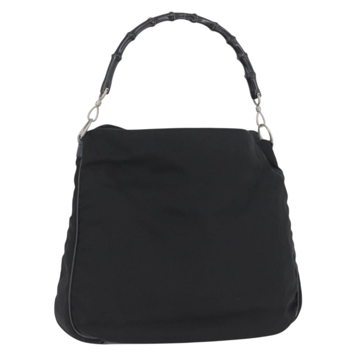 Gucci Vintage Bamboo Handle Nylon Black Nylon Handbag (Pre-Owned)