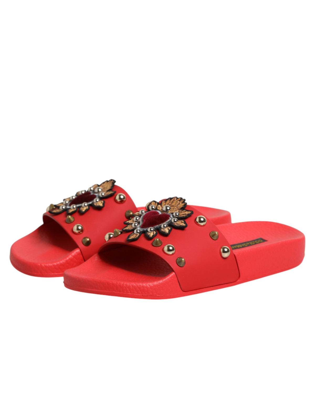 Dolce & Gabbana Red Sacred Heart Stud Slides Beachwear Women's Shoes
