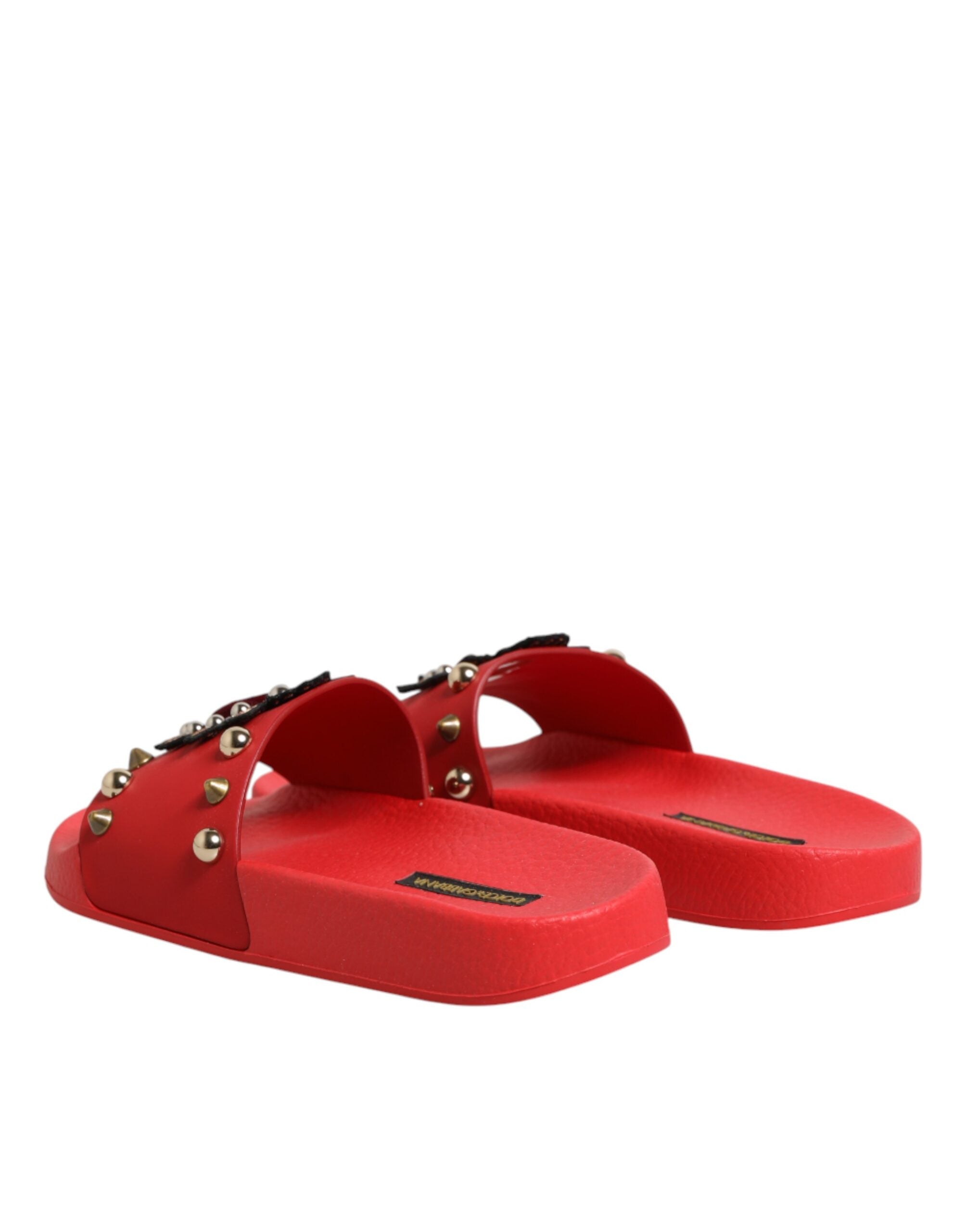 Dolce & Gabbana Red Sacred Heart Stud Slides Beachwear Women's Shoes