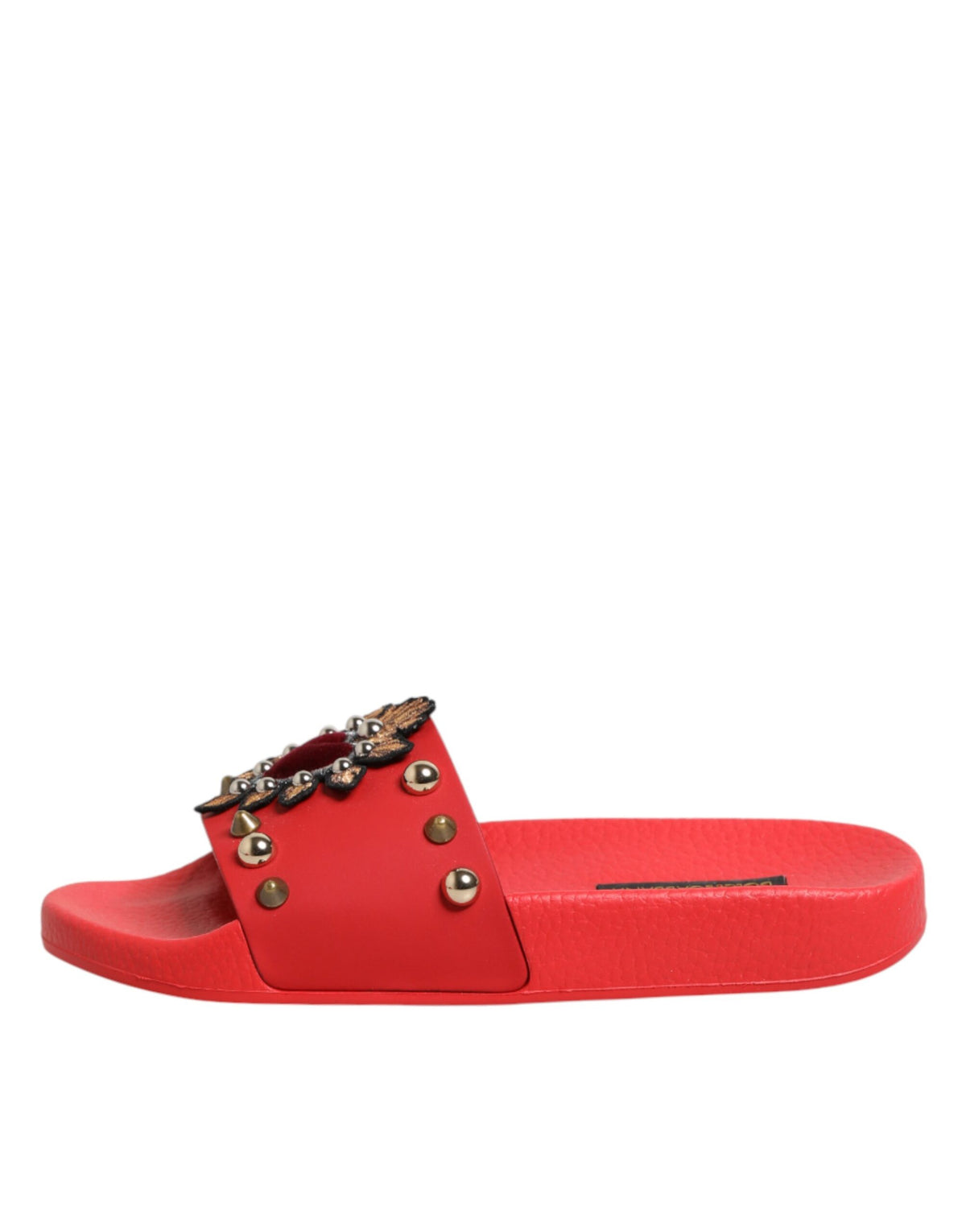 Dolce & Gabbana Red Sacred Heart Stud Slides Beachwear Women's Shoes