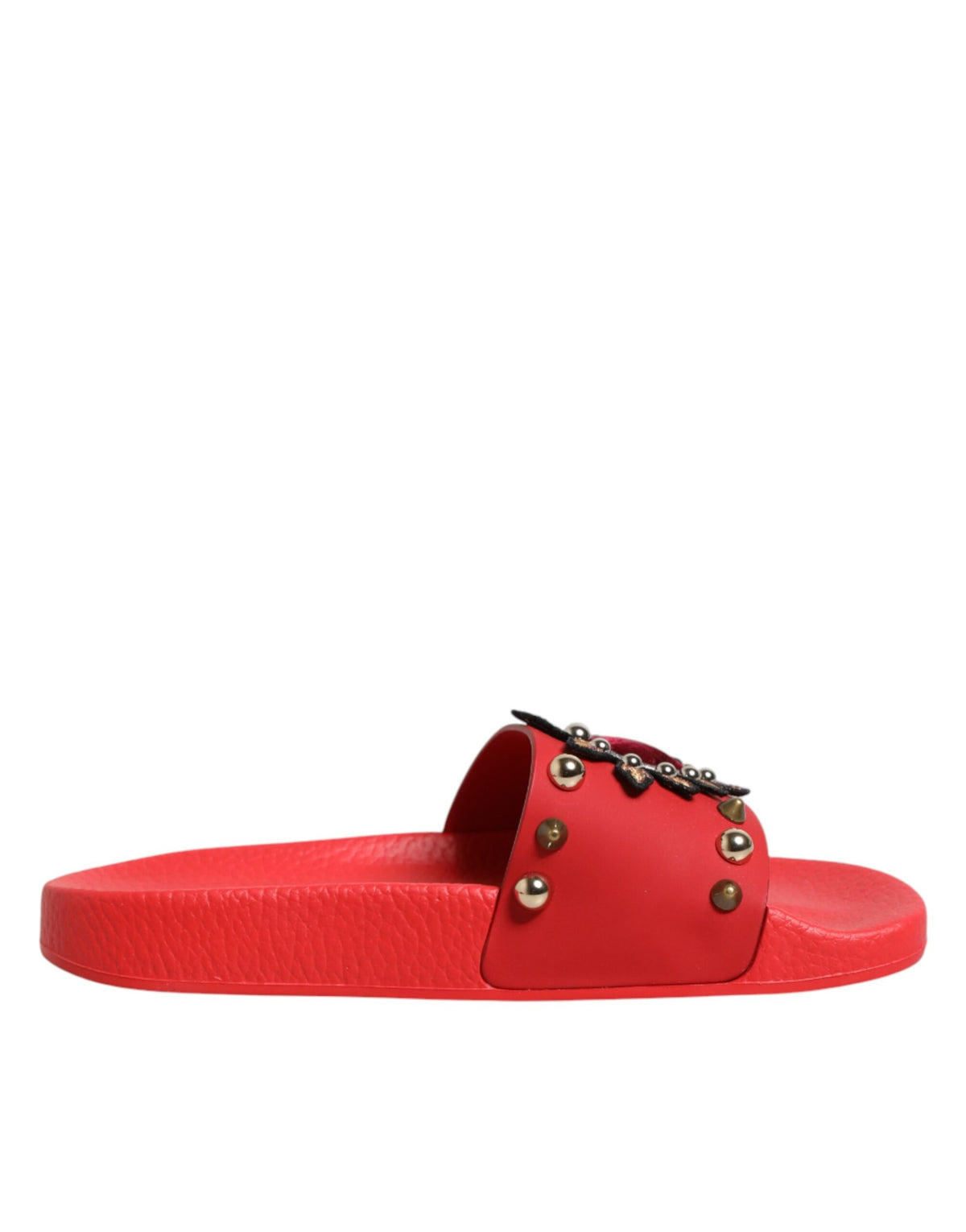 Dolce & Gabbana Red Sacred Heart Stud Slides Beachwear Women's Shoes
