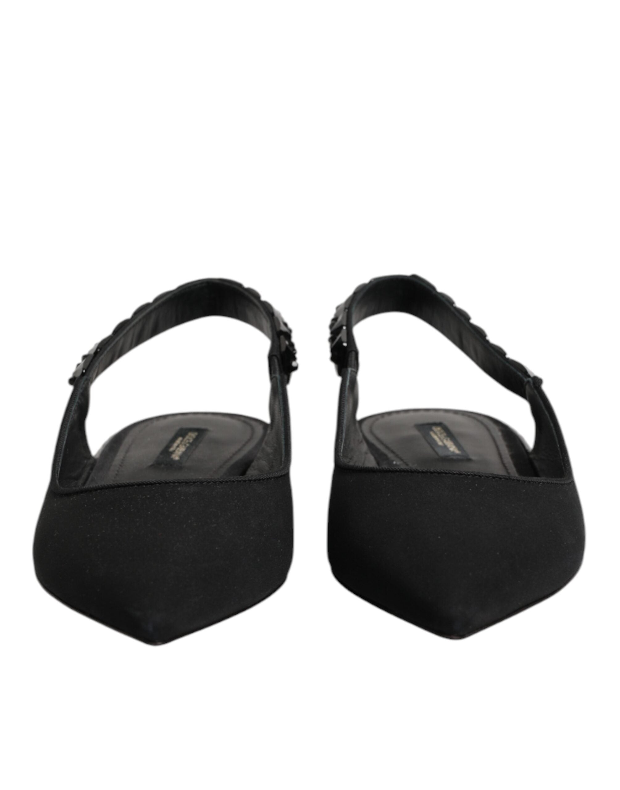 Dolce & Gabbana Black Crystal Charmeuse Slingback Women's Shoes