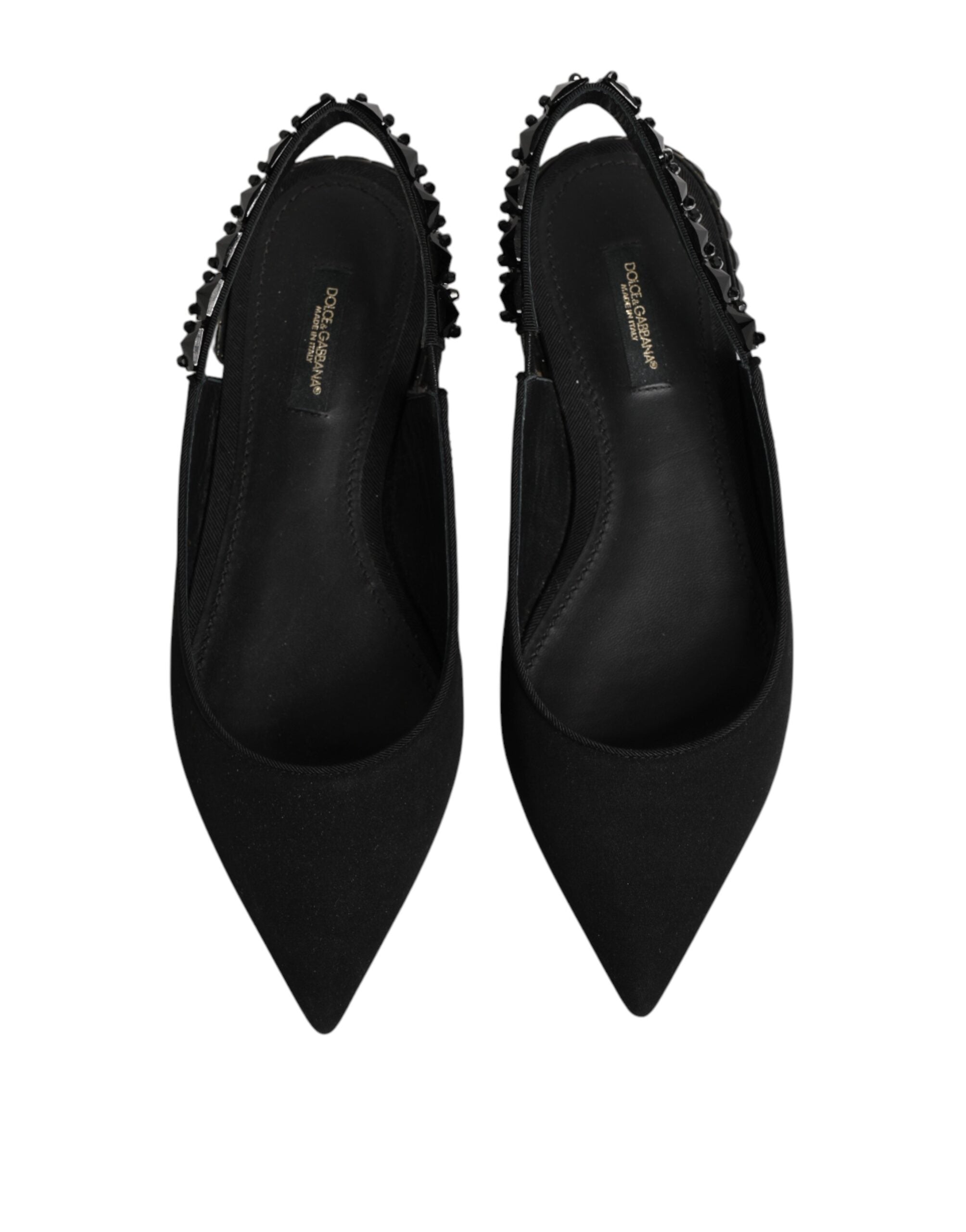 Dolce & Gabbana Black Crystal Charmeuse Slingback Women's Shoes