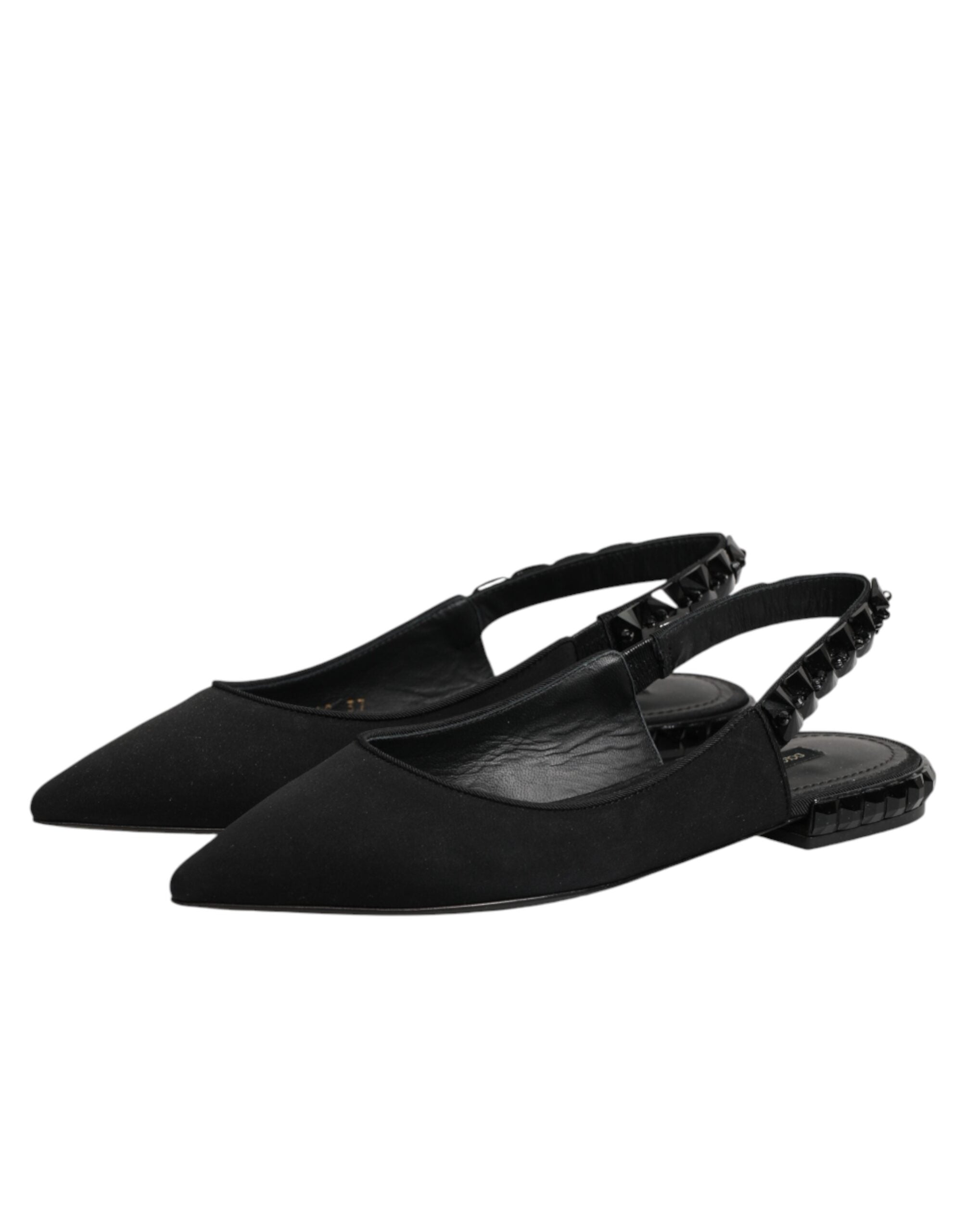 Dolce & Gabbana Black Crystal Charmeuse Slingback Women's Shoes