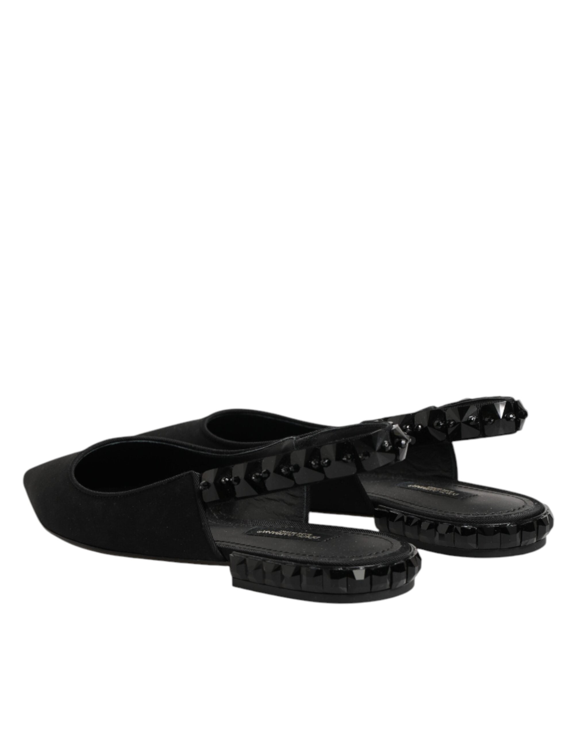Dolce & Gabbana Black Crystal Charmeuse Slingback Women's Shoes