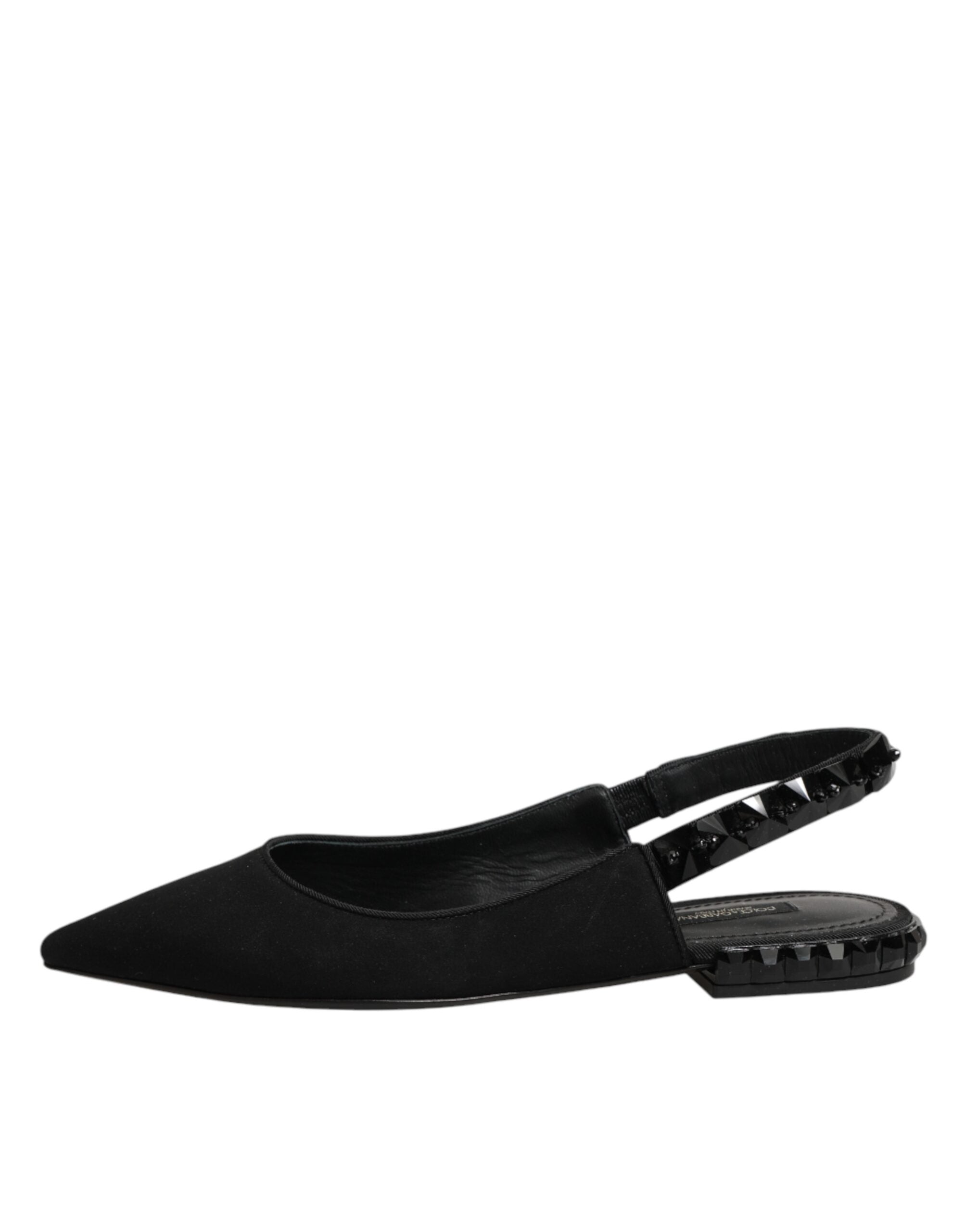 Dolce & Gabbana Black Crystal Charmeuse Slingback Women's Shoes