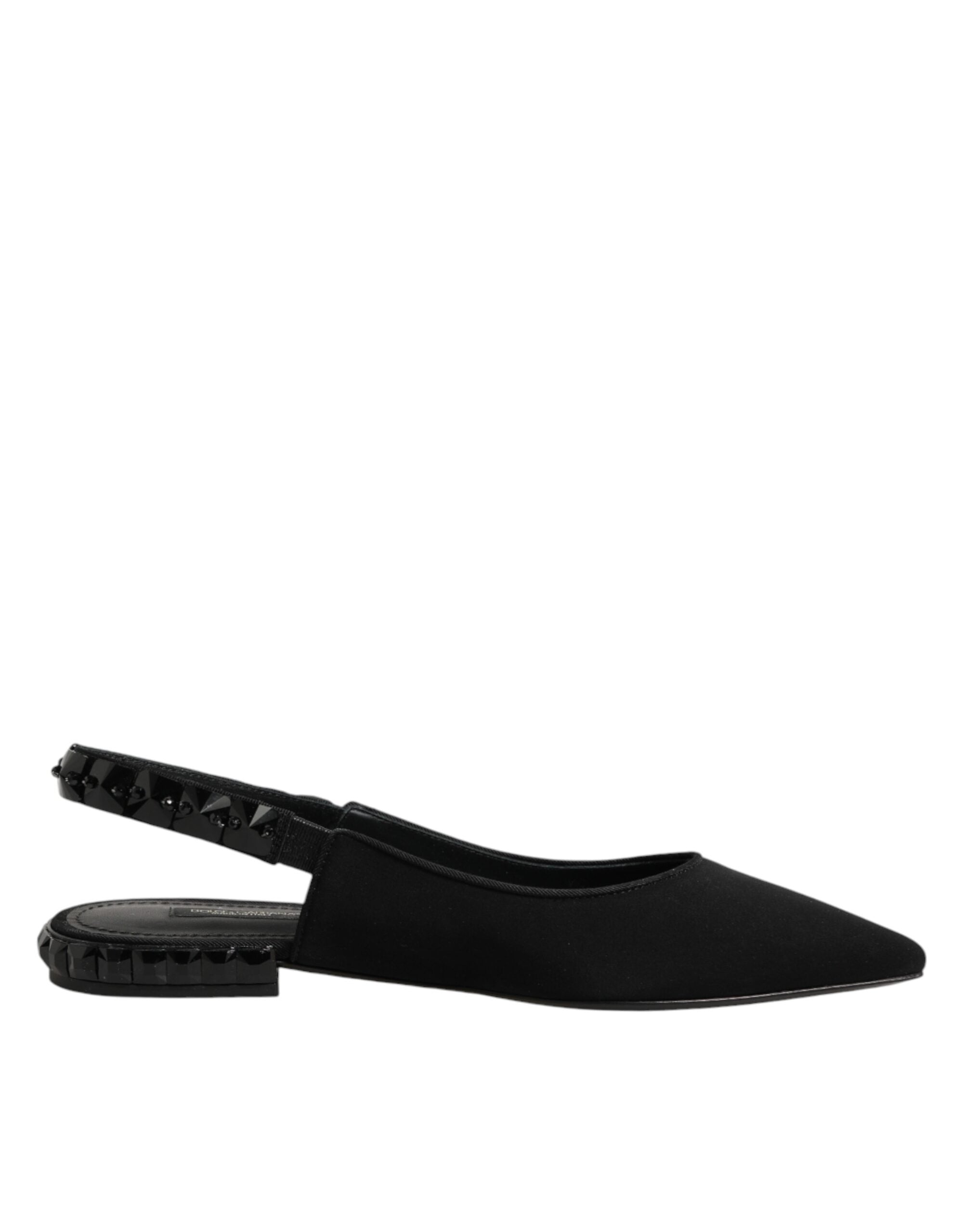 Dolce & Gabbana Black Crystal Charmeuse Slingback Women's Shoes