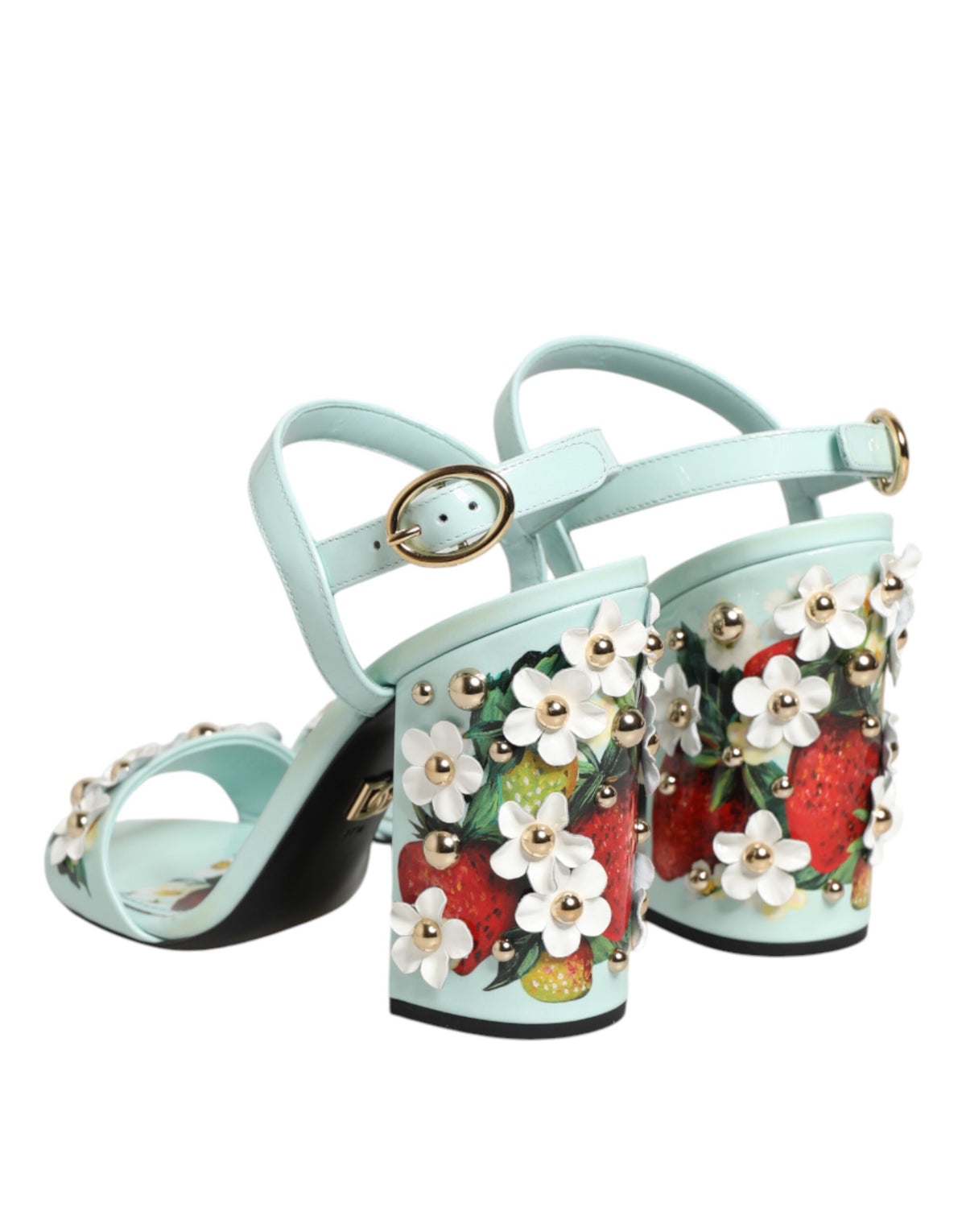 Dolce & Gabbana Mint Green Floral Studs Heels Sandals Women's Shoes