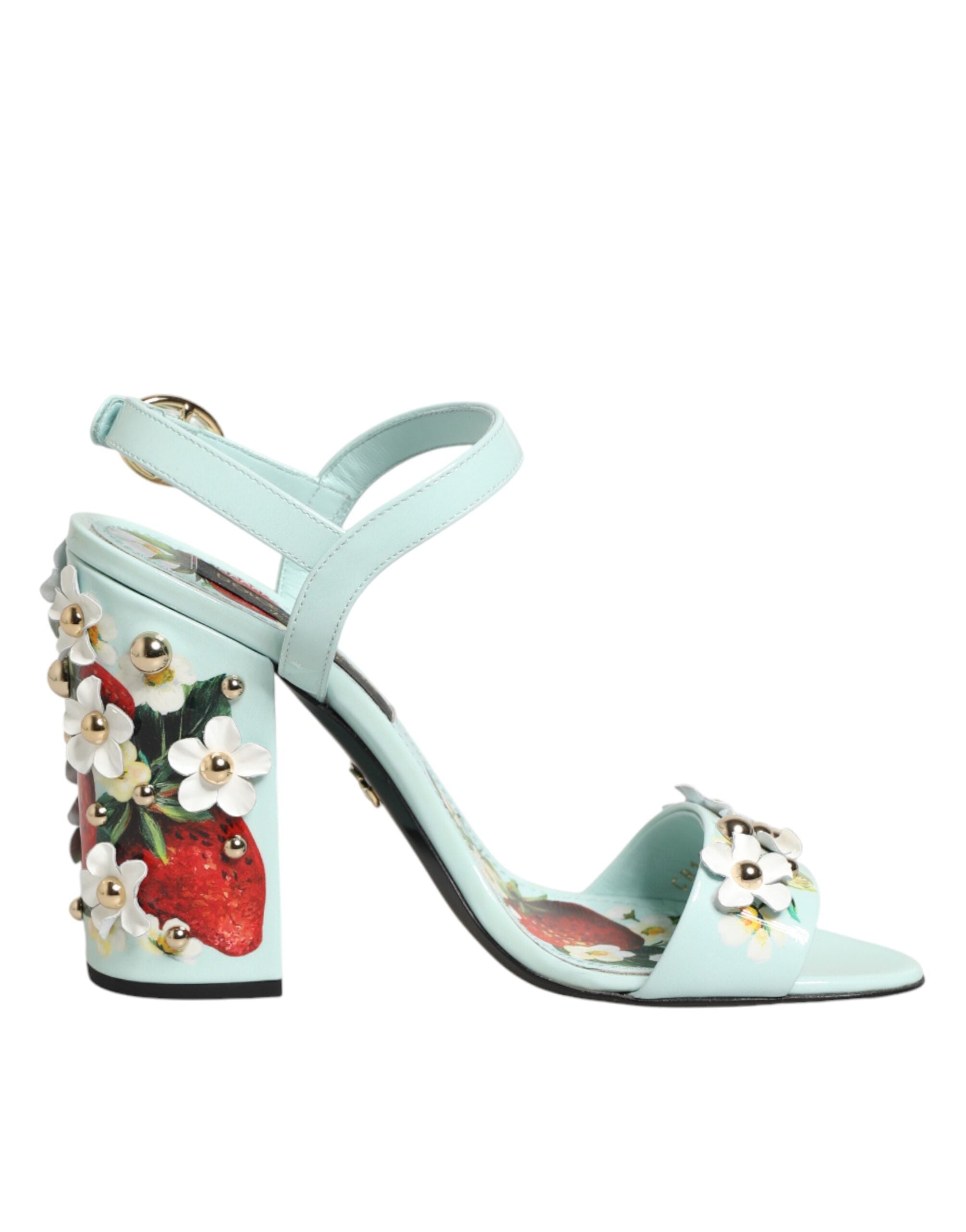 Dolce & Gabbana Mint Green Floral Studs Heels Sandals Women's Shoes
