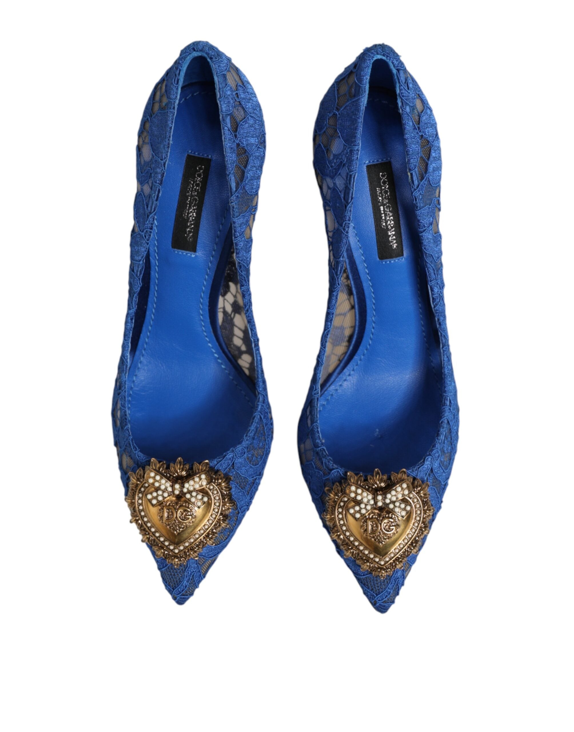 Dolce & Gabbana Blue Taormina Lace DEVOTION Pumps Shoes Women's