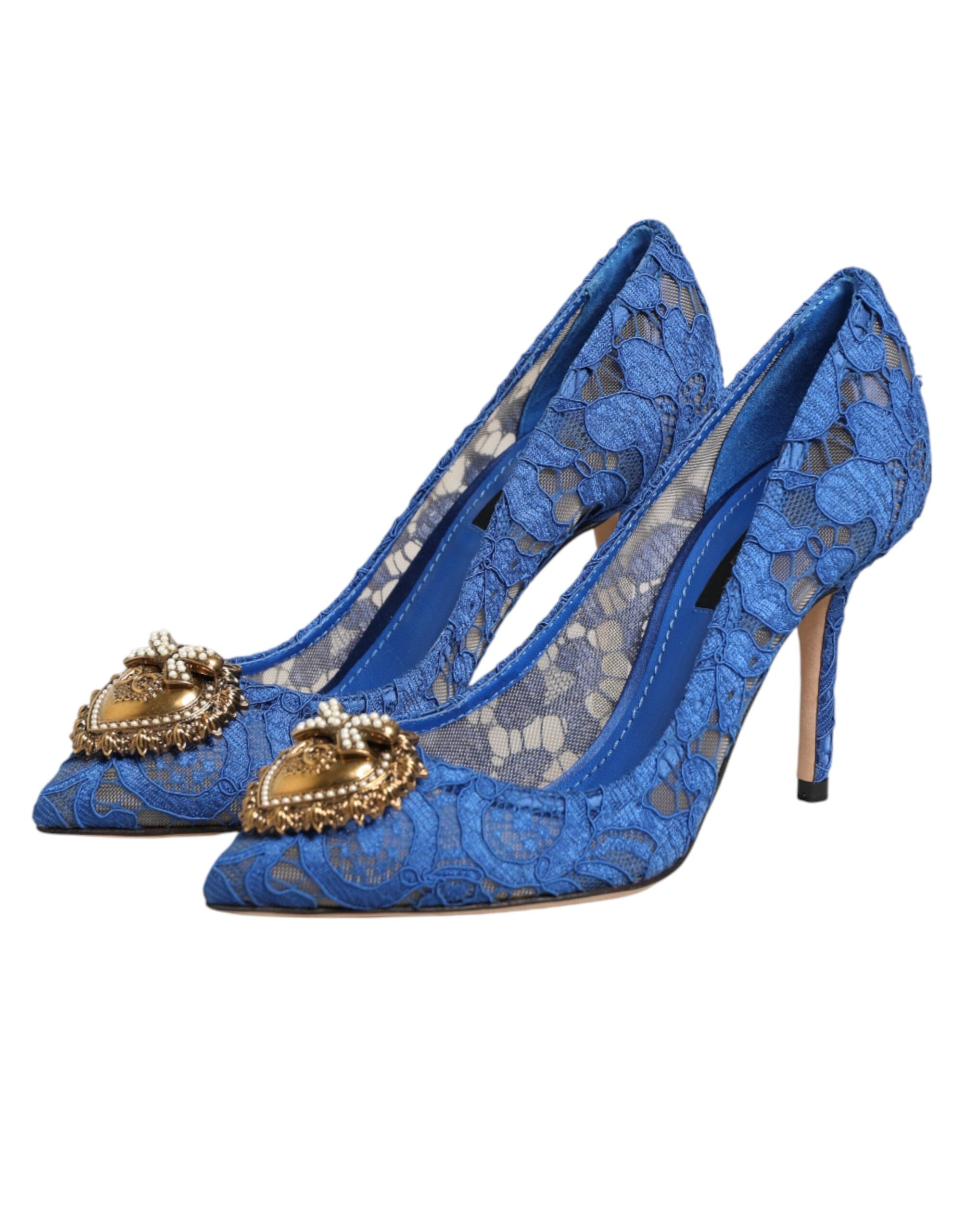 Dolce & Gabbana Blue Taormina Lace DEVOTION Pumps Shoes Women's