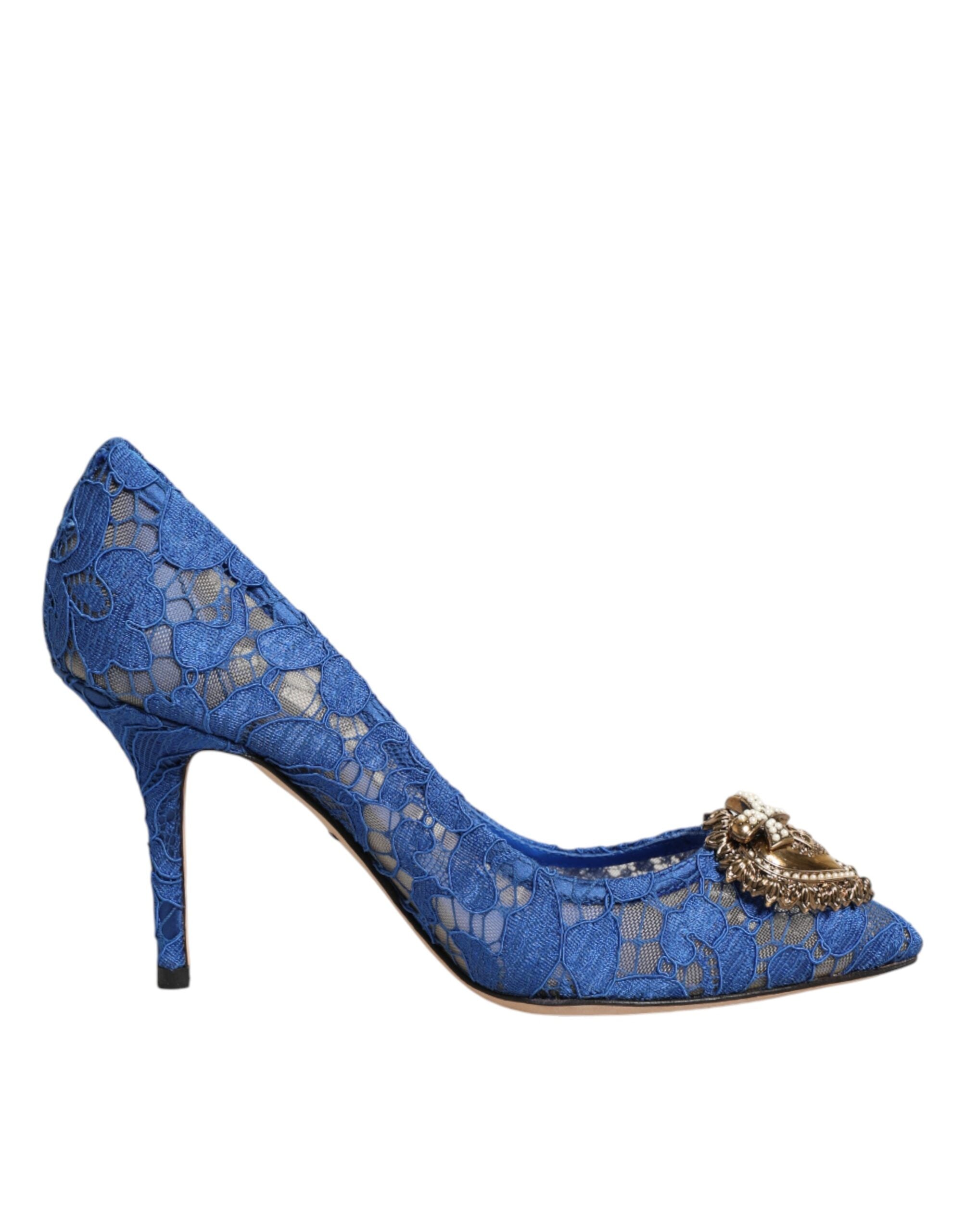 Dolce & Gabbana Blue Taormina Lace DEVOTION Pumps Shoes Women's