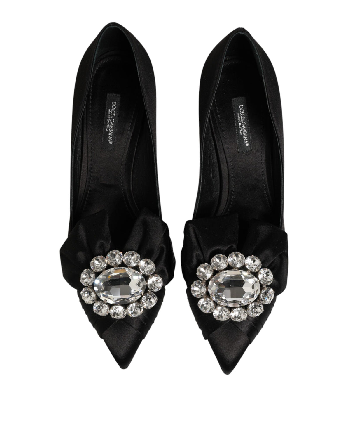 Dolce & Gabbana Black Satin Bow Crystal Embellishment Pumps Women's Shoes