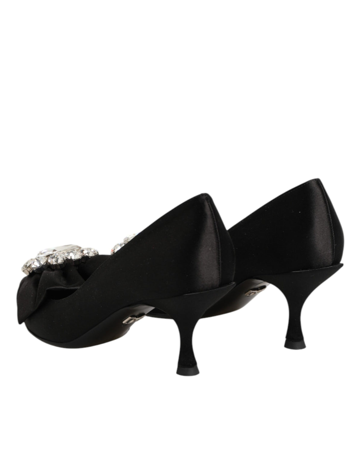 Dolce & Gabbana Black Satin Bow Crystal Embellishment Pumps Women's Shoes