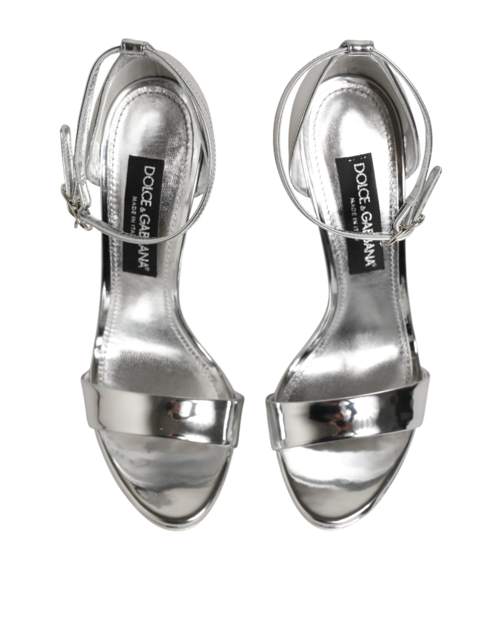 Dolce & Gabbana Silver Leather Platform Keira Sandals Women's Shoes