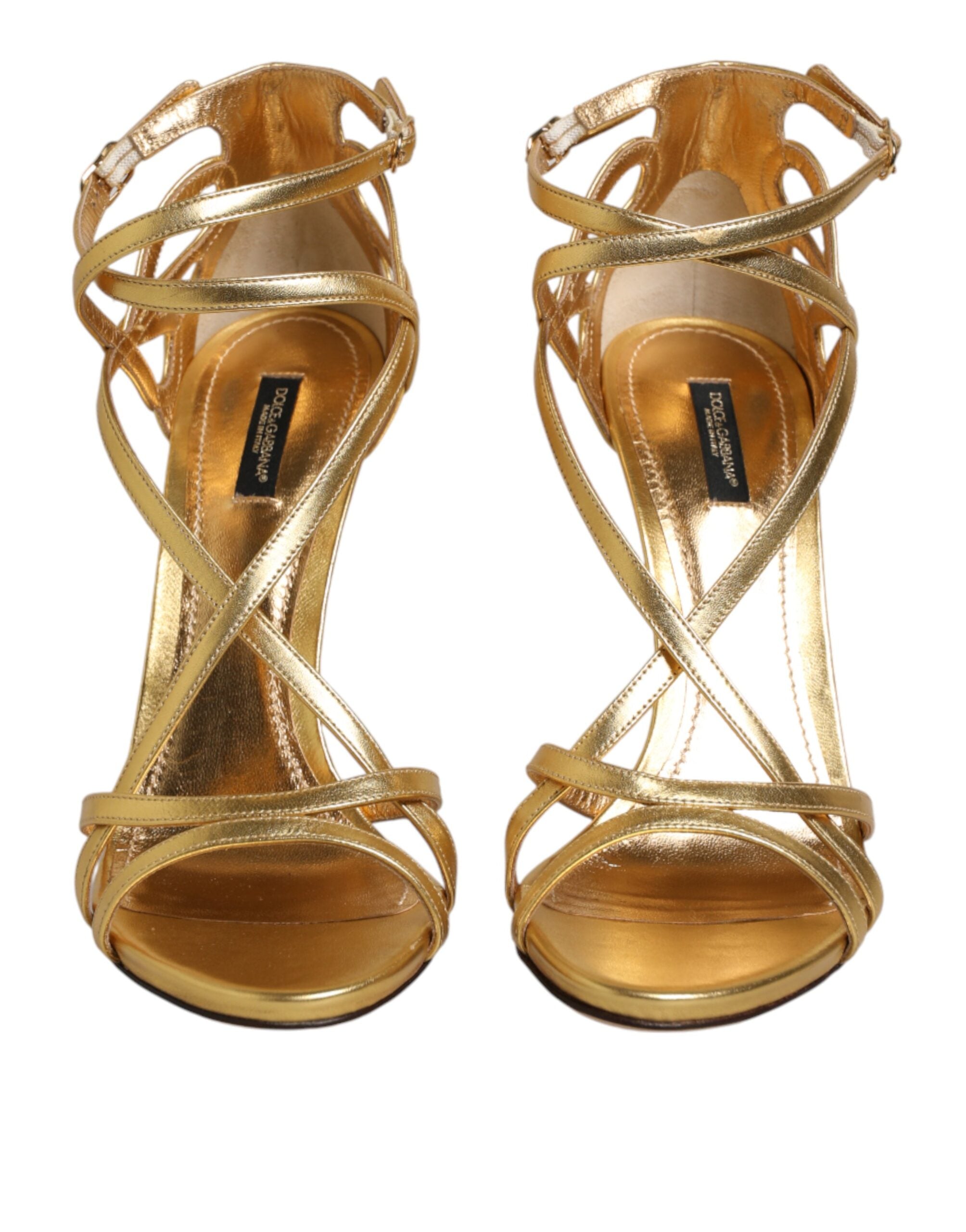 Dolce & Gabbana Gold Leather Keira Heels Sandals Women's Shoes