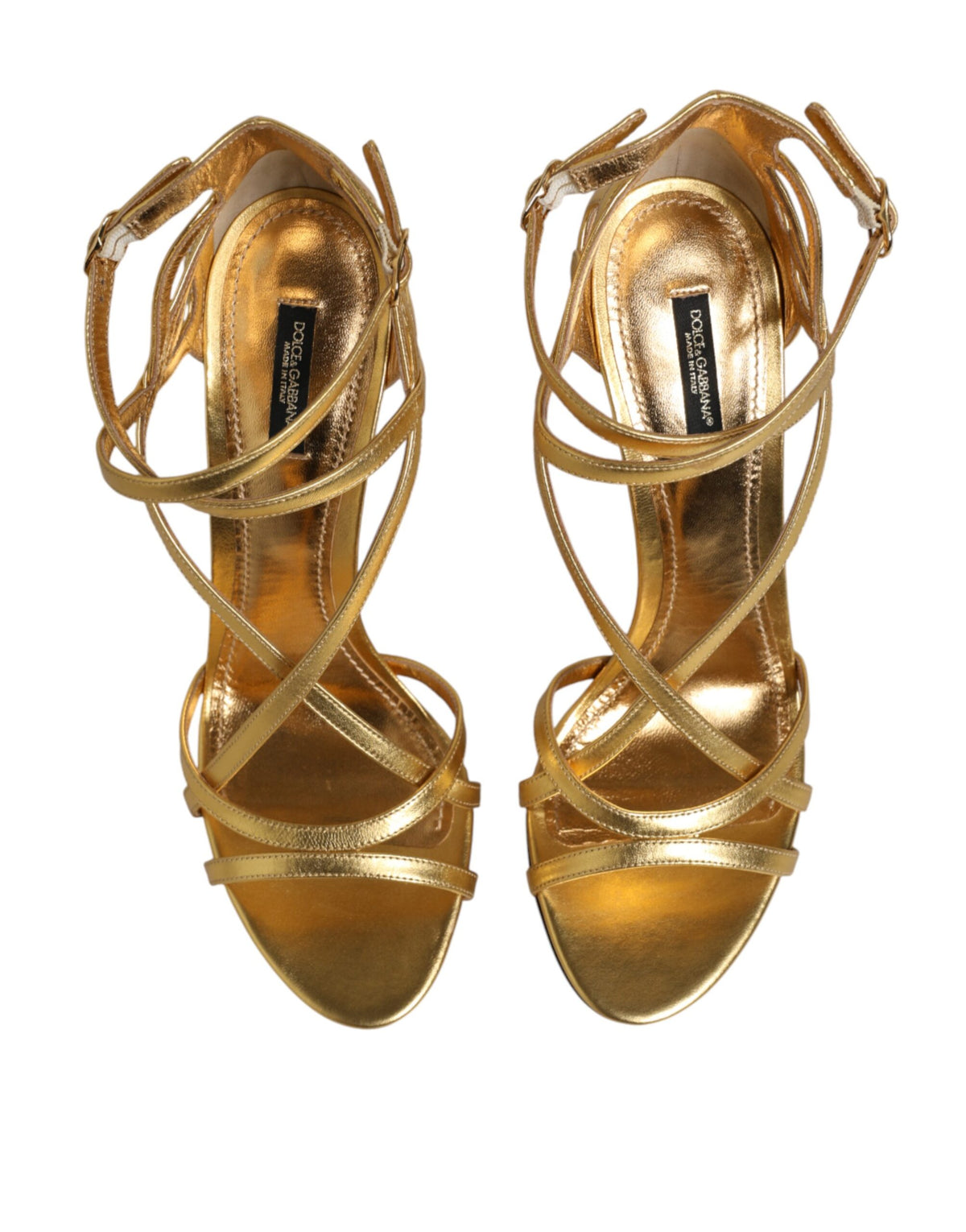 Dolce & Gabbana Gold Leather Keira Heels Sandals Women's Shoes