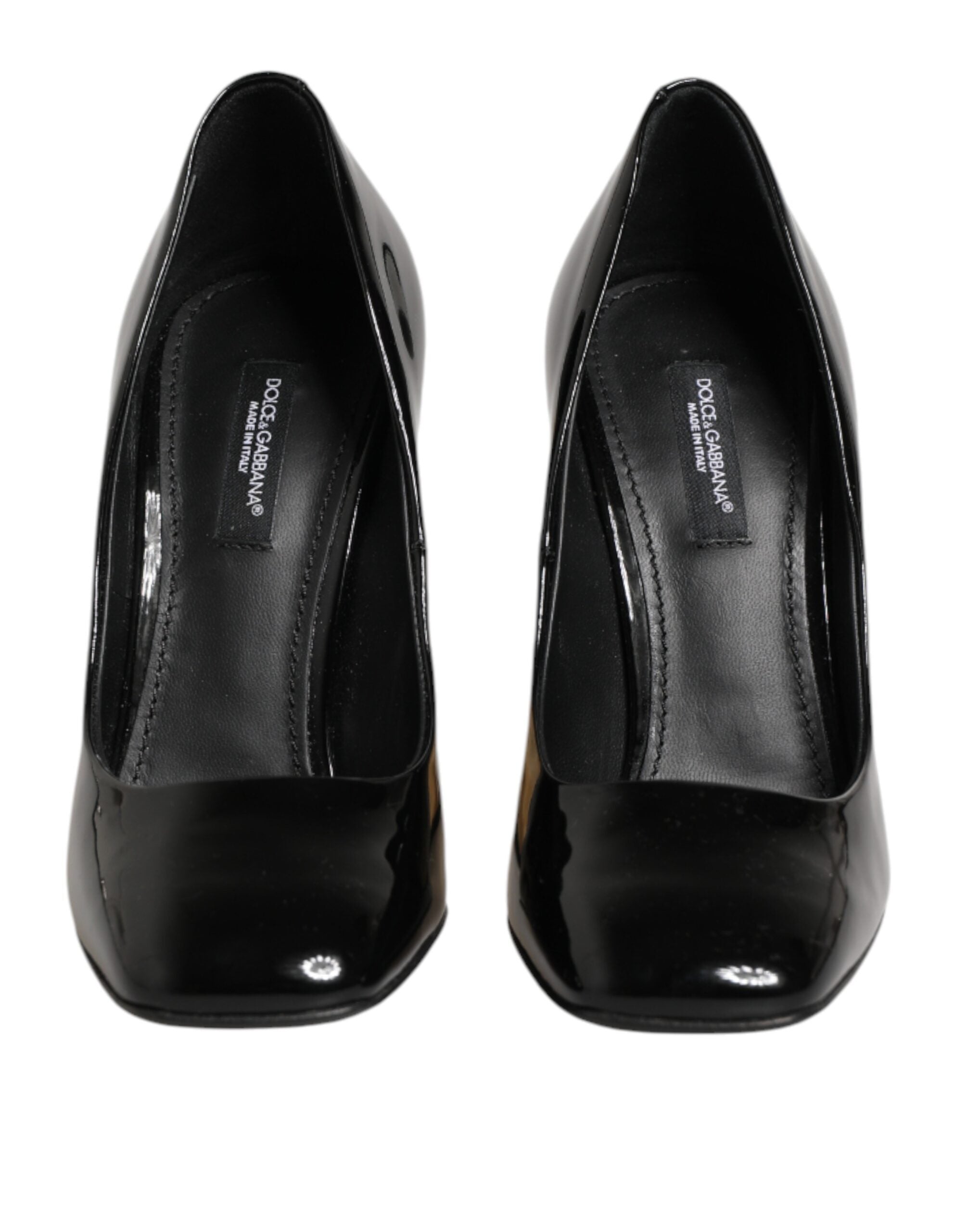 Dolce & Gabbana Black Gold Patent Leather Logo Heels Pumps Women's Shoes