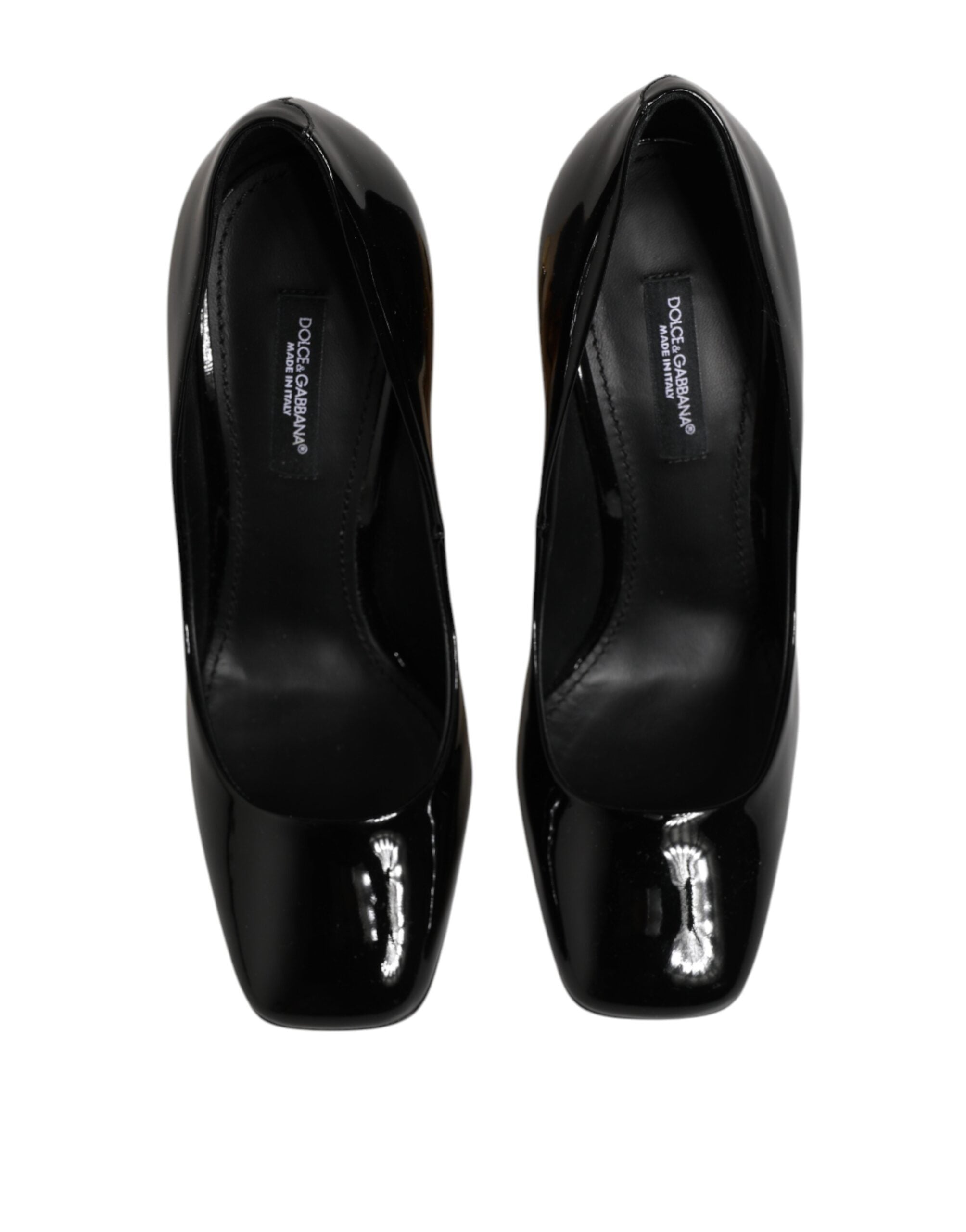 Dolce & Gabbana Black Gold Patent Leather Logo Heels Pumps Women's Shoes