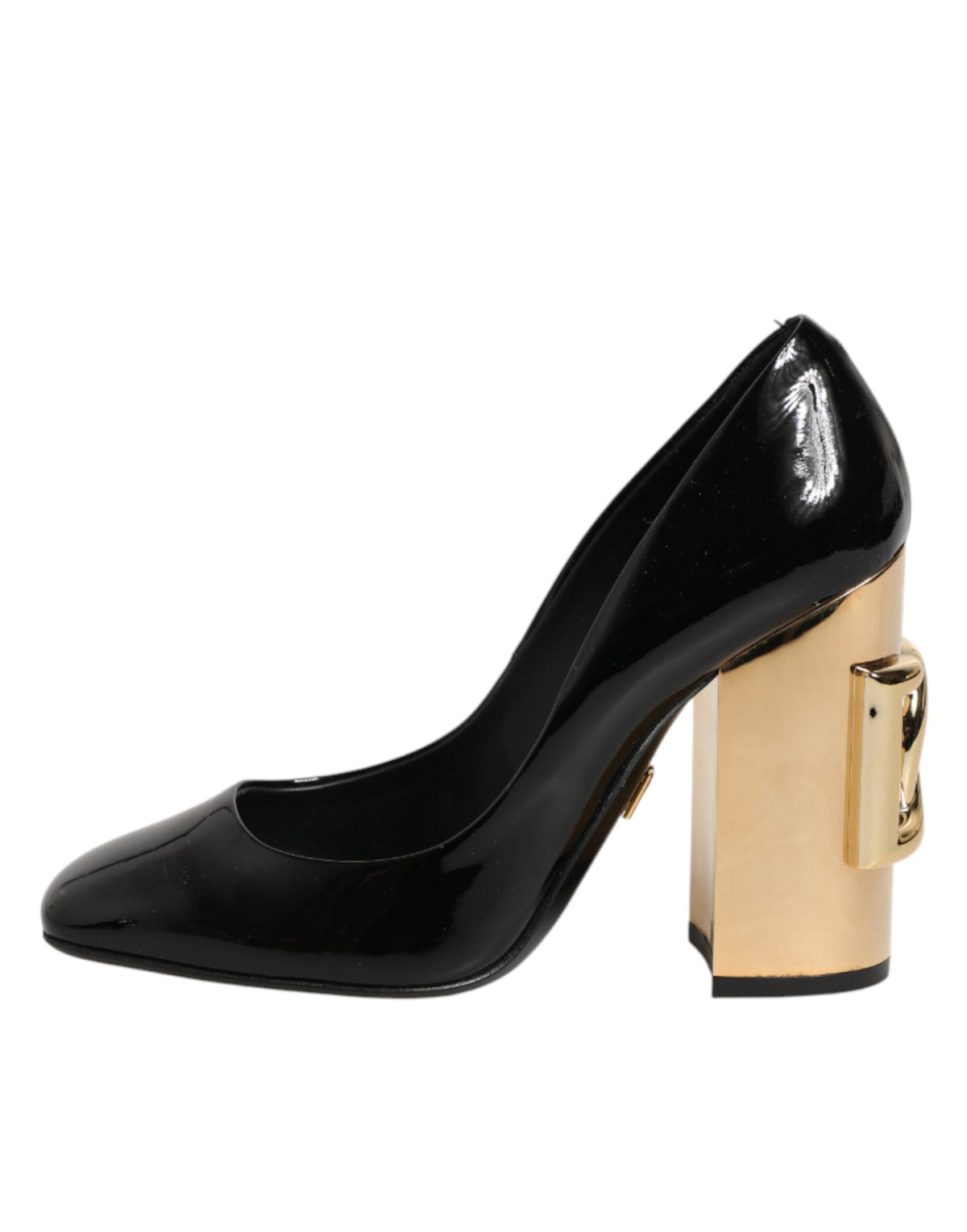 Dolce & Gabbana Black Gold Patent Leather Logo Heels Pumps Women's Shoes