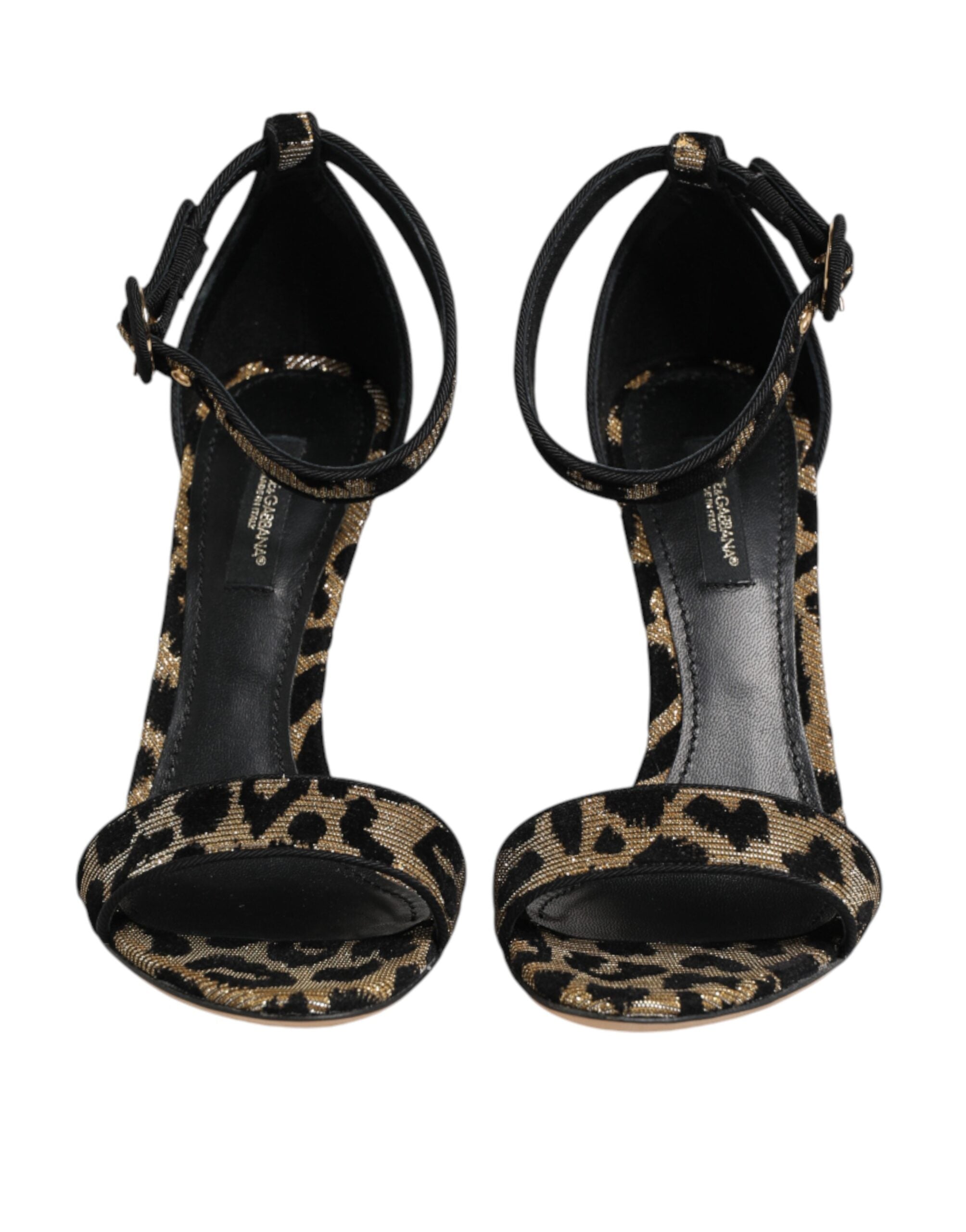Dolce & Gabbana Gold Leopard Ankle Strap Heels Sandals Women's Shoes