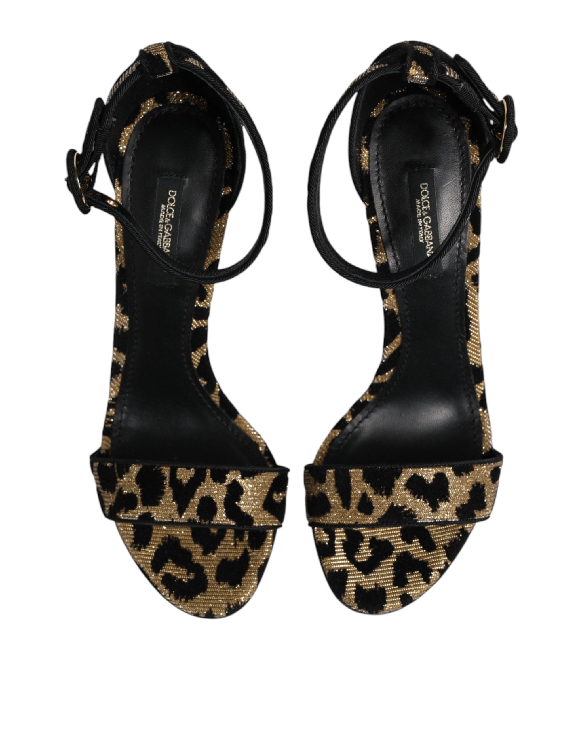 Dolce & Gabbana Gold Leopard Ankle Strap Heels Sandals Women's Shoes