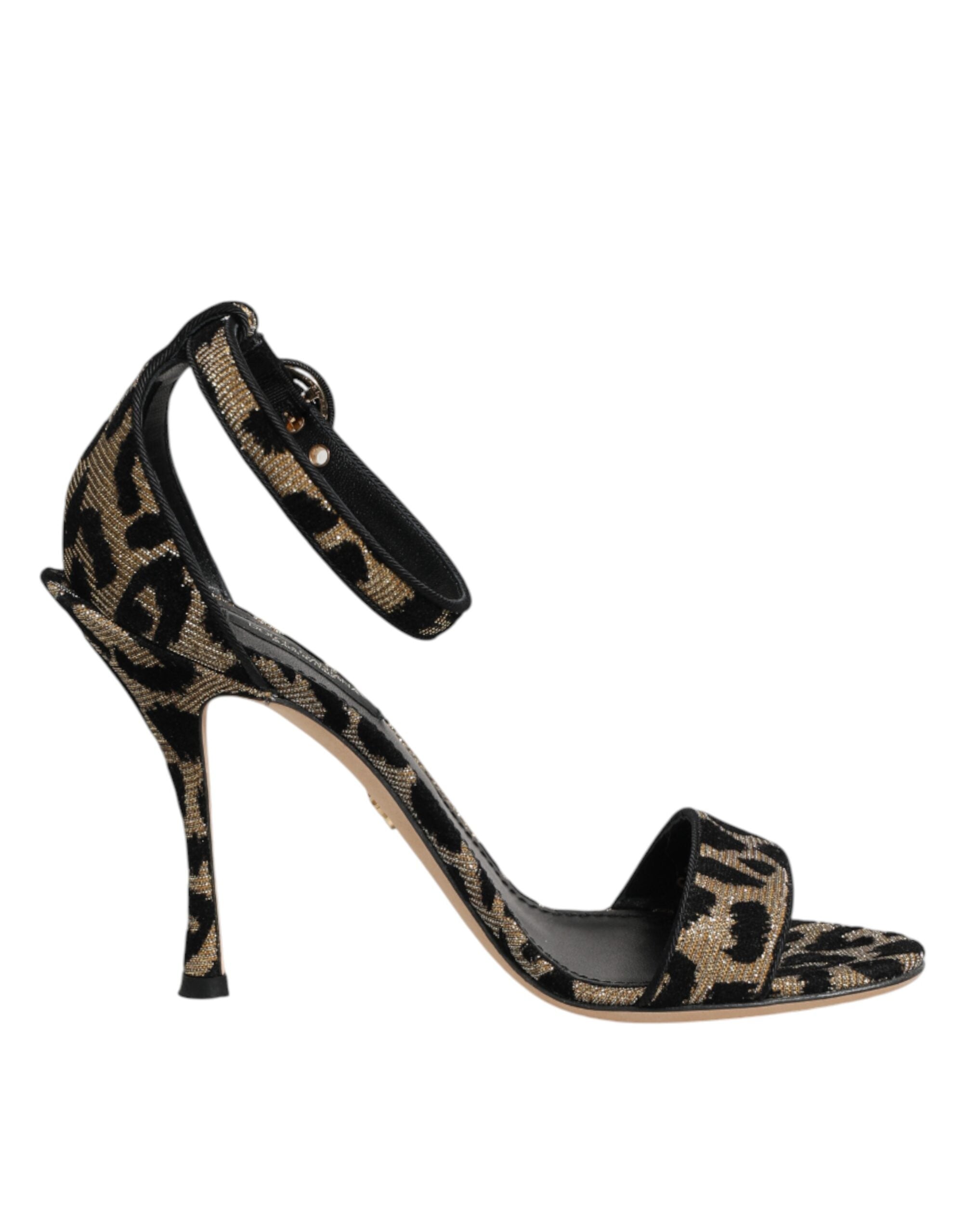 Dolce & Gabbana Gold Leopard Ankle Strap Heels Sandals Women's Shoes