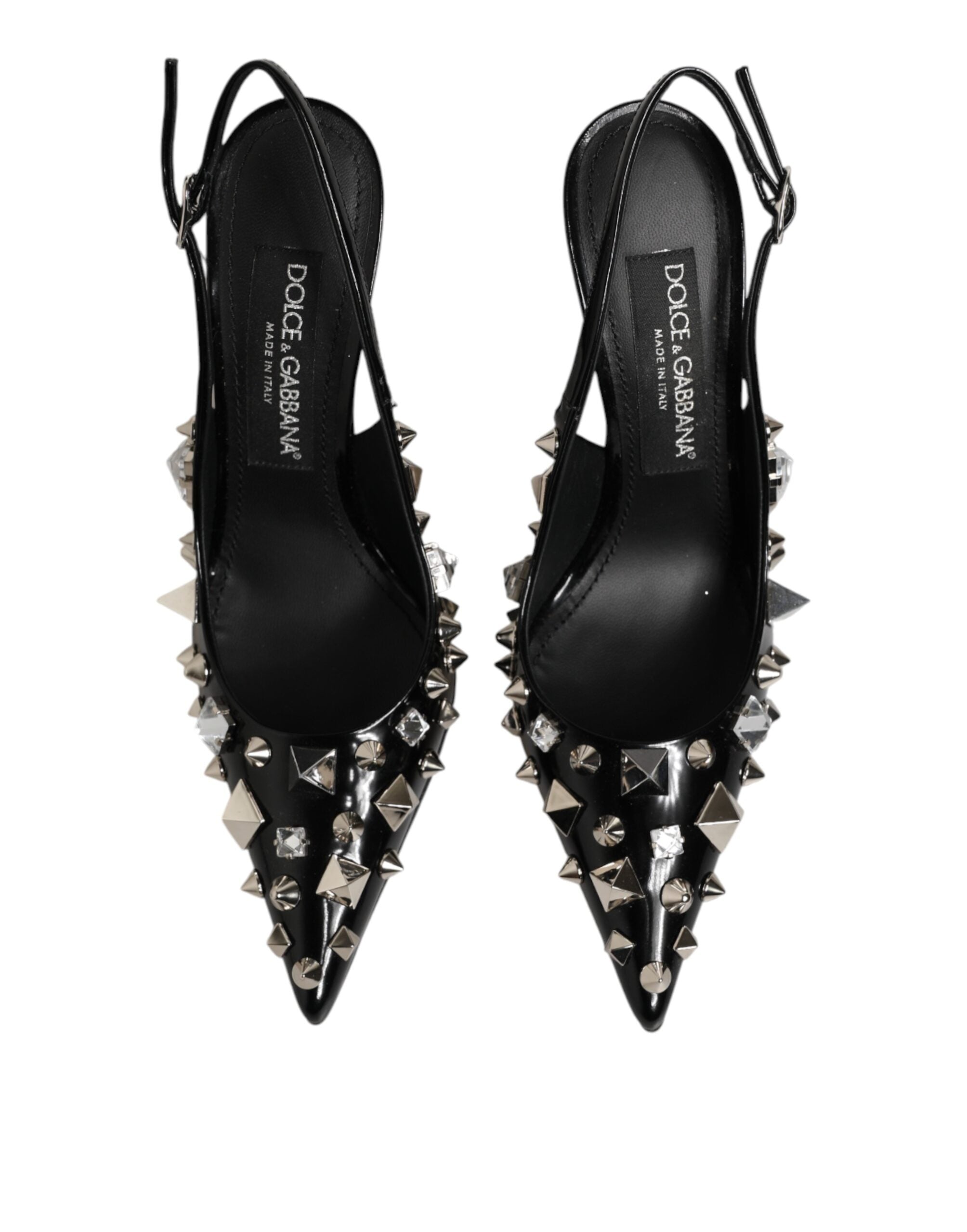 Dolce & Gabbana Black Studded Leather Heels Slingbacks Women's Shoes