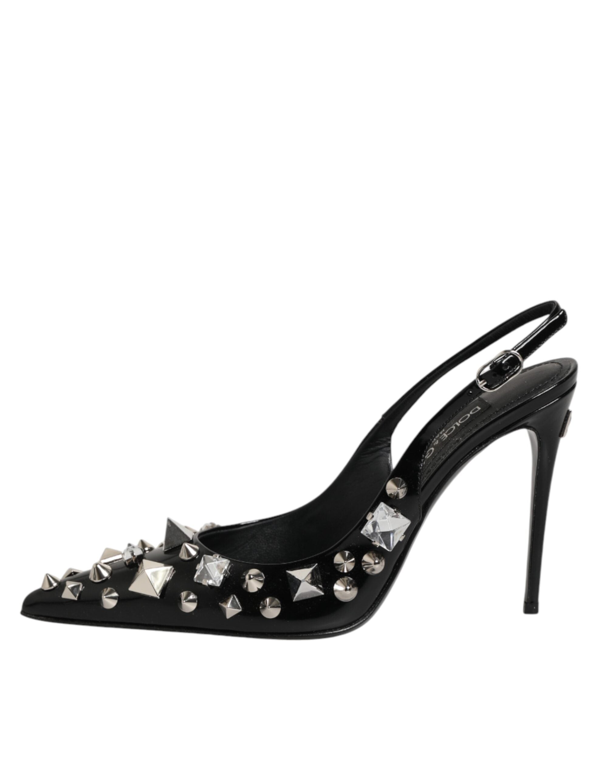 Dolce & Gabbana Black Studded Leather Heels Slingbacks Women's Shoes