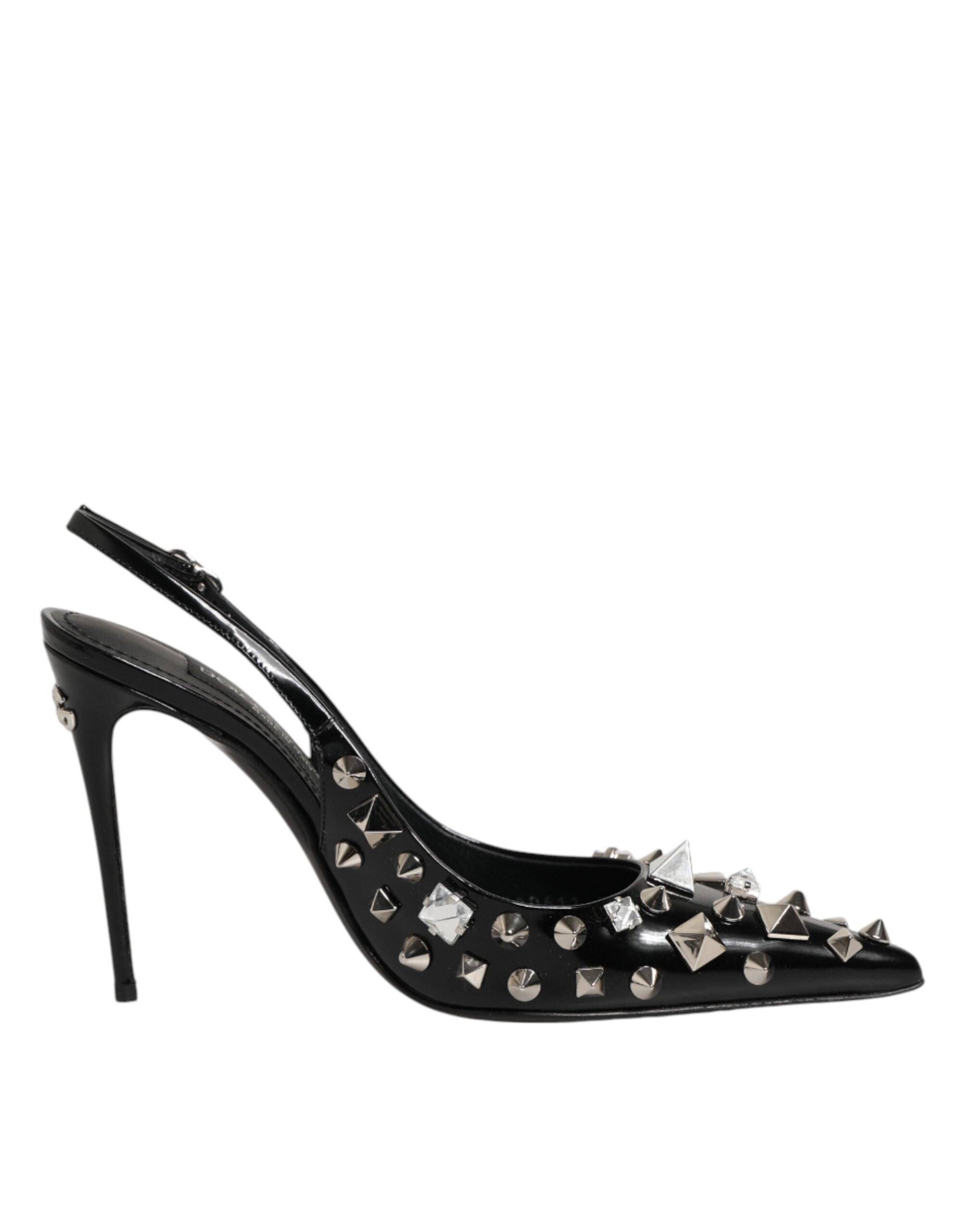 Dolce & Gabbana Black Studded Leather Heels Slingbacks Women's Shoes