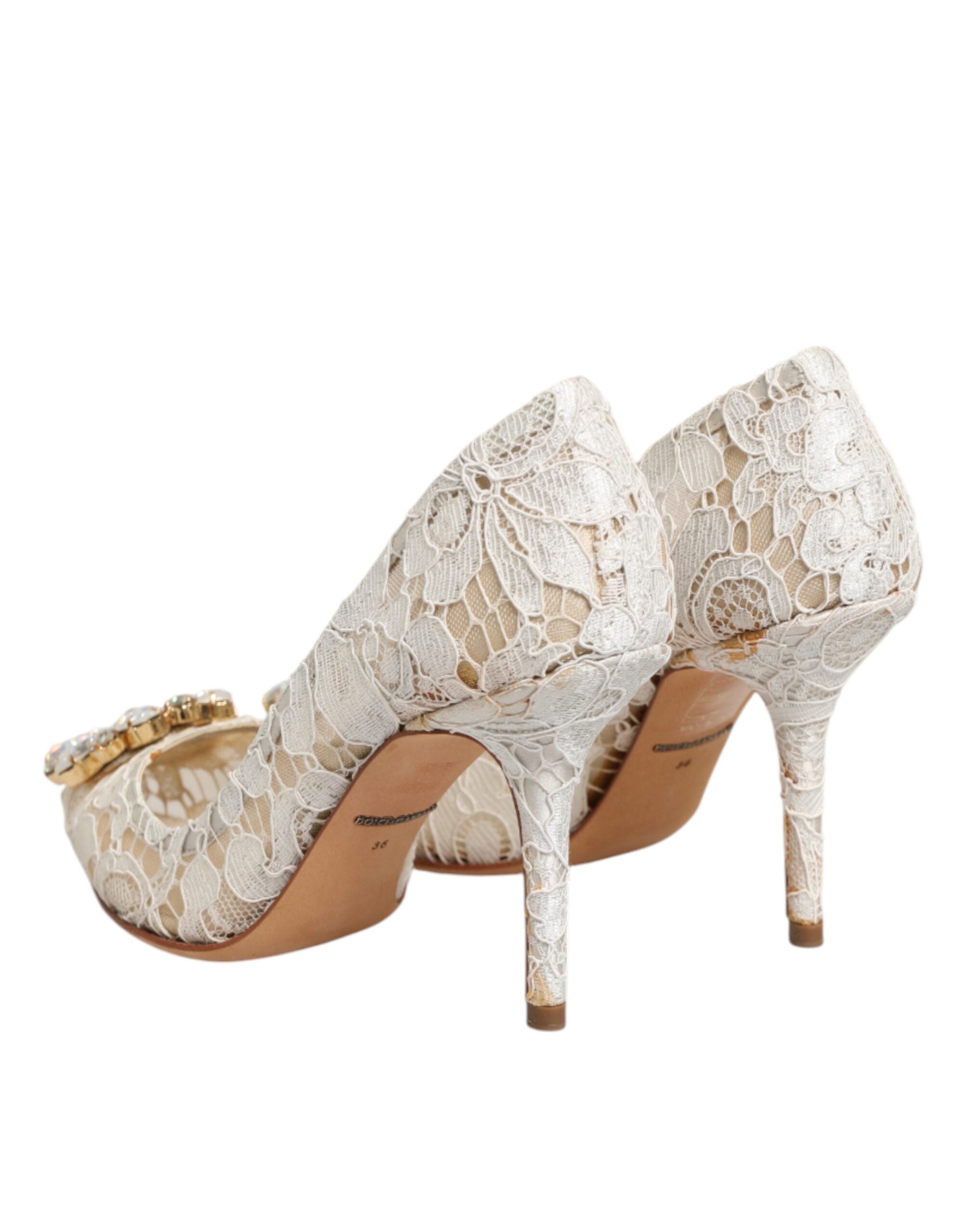 Dolce & Gabbana White Taormina Lace Crystal Heel Pumps Women's Shoes (Pre-Owned)